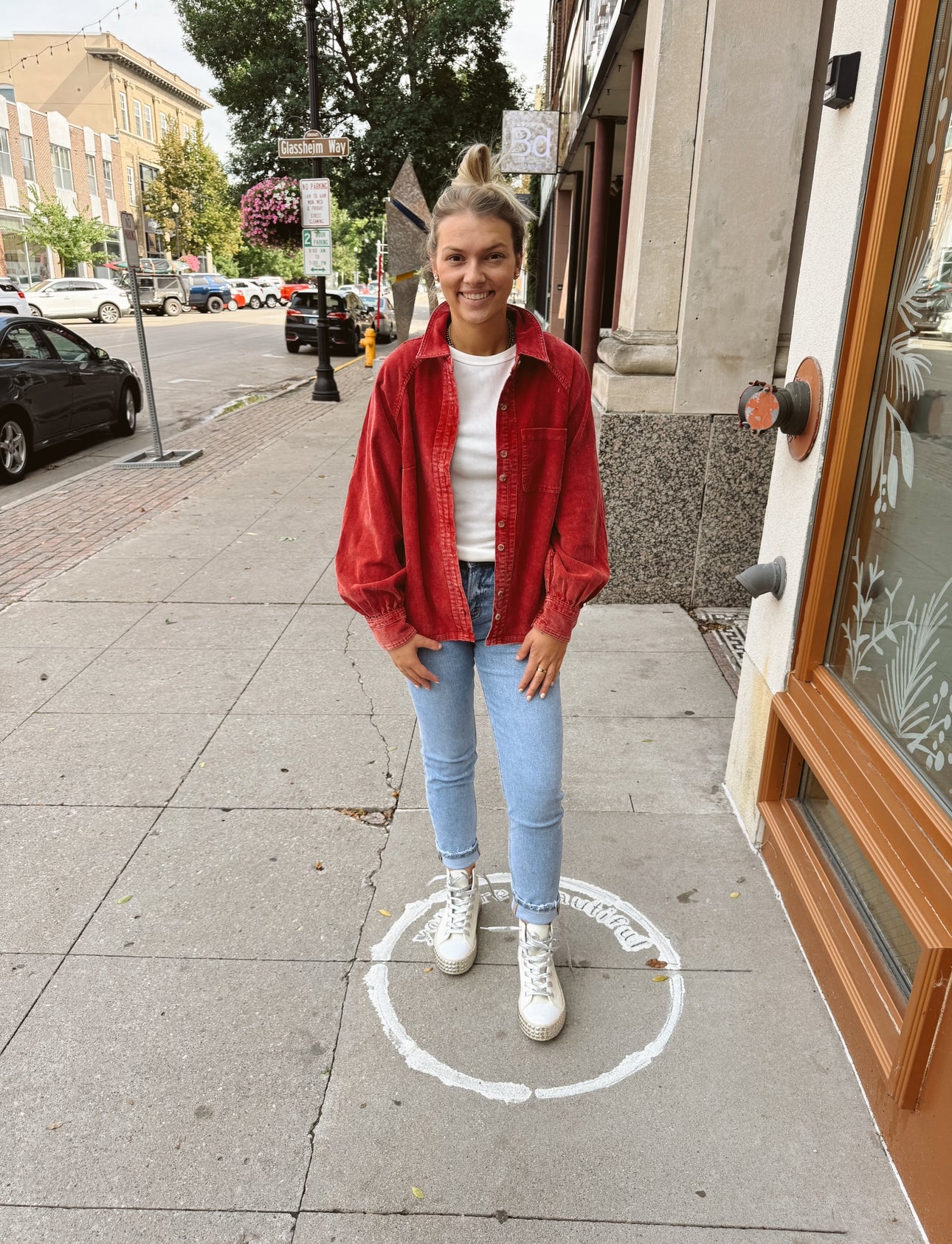 Corded Washed Button Down Top-Red-Long Sleeve Tops-jodifl-The Silo Boutique, Women's Fashion Boutique Located in Warren and Grand Forks North Dakota