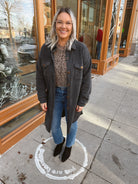 Charcoal Fleece Shacket-Long Sleeve Tops-hem and thread-The Silo Boutique, Women's Fashion Boutique Located in Warren and Grand Forks North Dakota