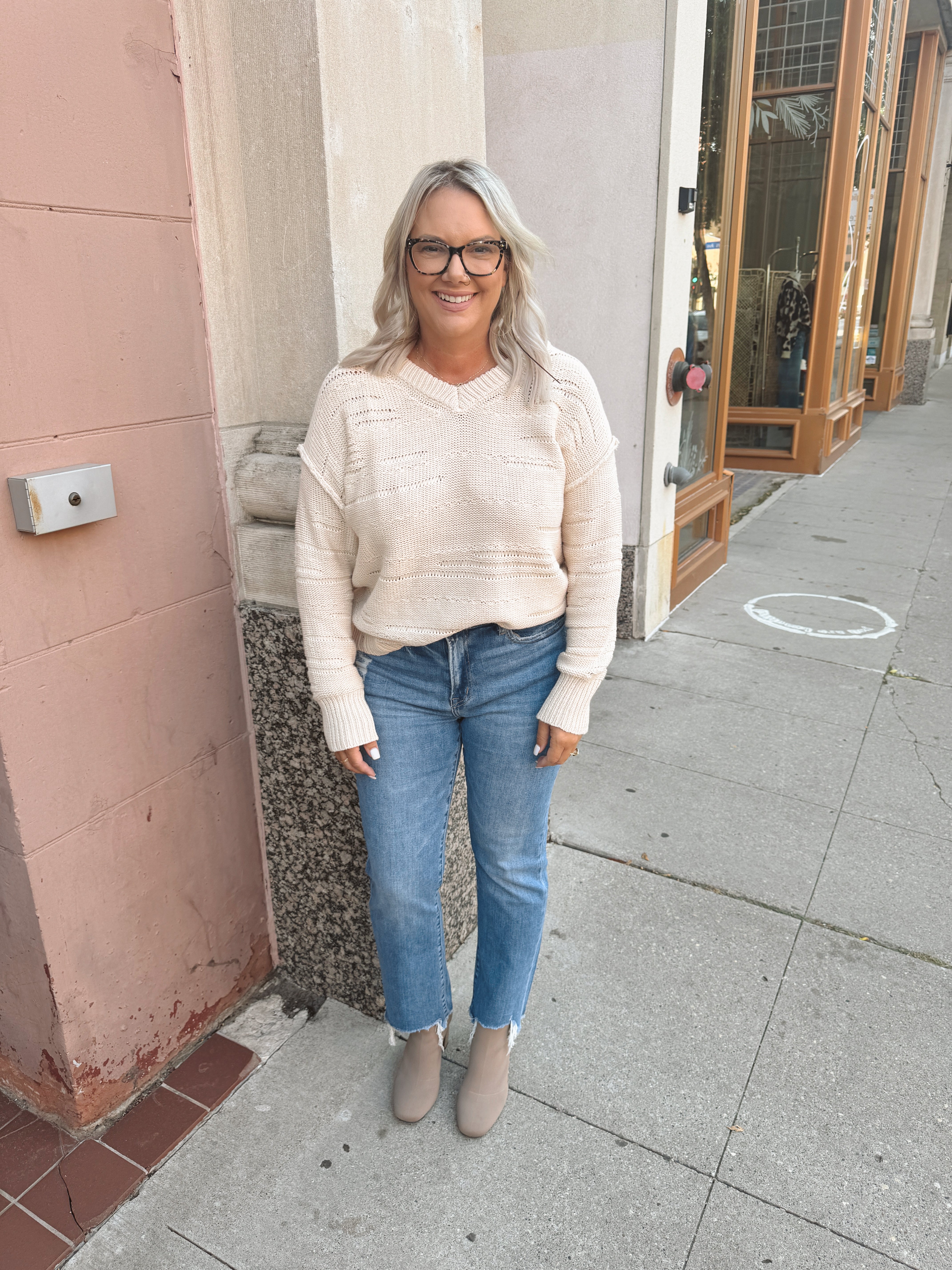 On the Edge Ivory Distressed Sweater-Sweaters-stacatto-The Silo Boutique, Women's Fashion Boutique Located in Warren and Grand Forks North Dakota