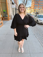 Black Ruffle Dolman Sleeve Dress-Final Sale Online Only-Dresses-she and sky-The Silo Boutique, Women's Fashion Boutique Located in Warren and Grand Forks North Dakota