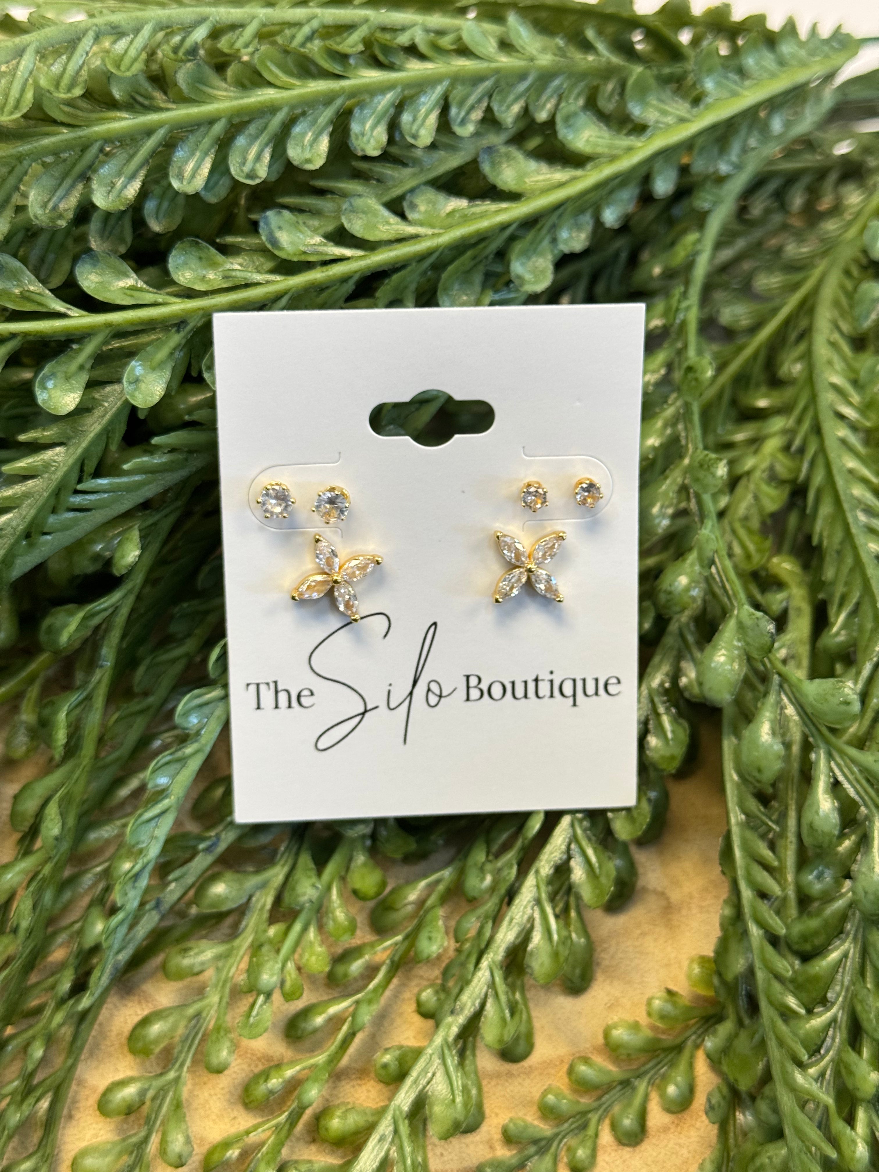 Gold Petal Mini Earring Set-Earrings-fame-The Silo Boutique, Women's Fashion Boutique Located in Warren and Grand Forks North Dakota