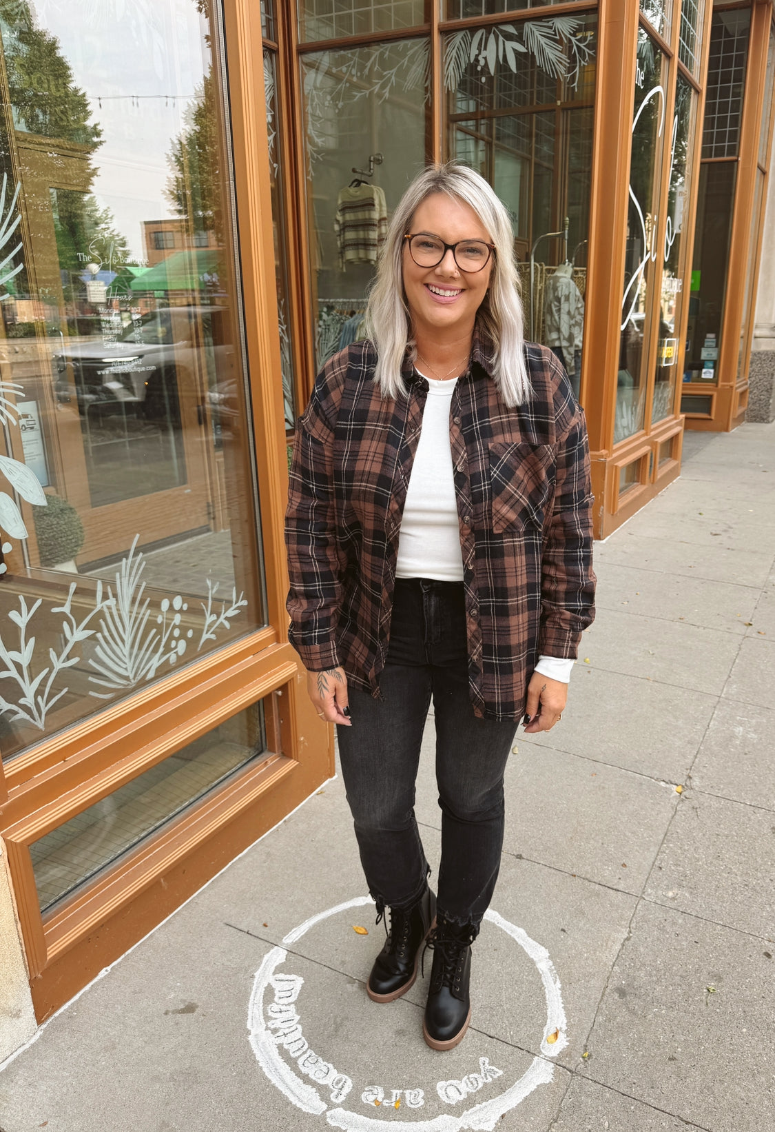 Cool Brown Plaid Flannel Top-Final Sale-Long Sleeve Tops-be cool-The Silo Boutique, Women's Fashion Boutique Located in Warren and Grand Forks North Dakota