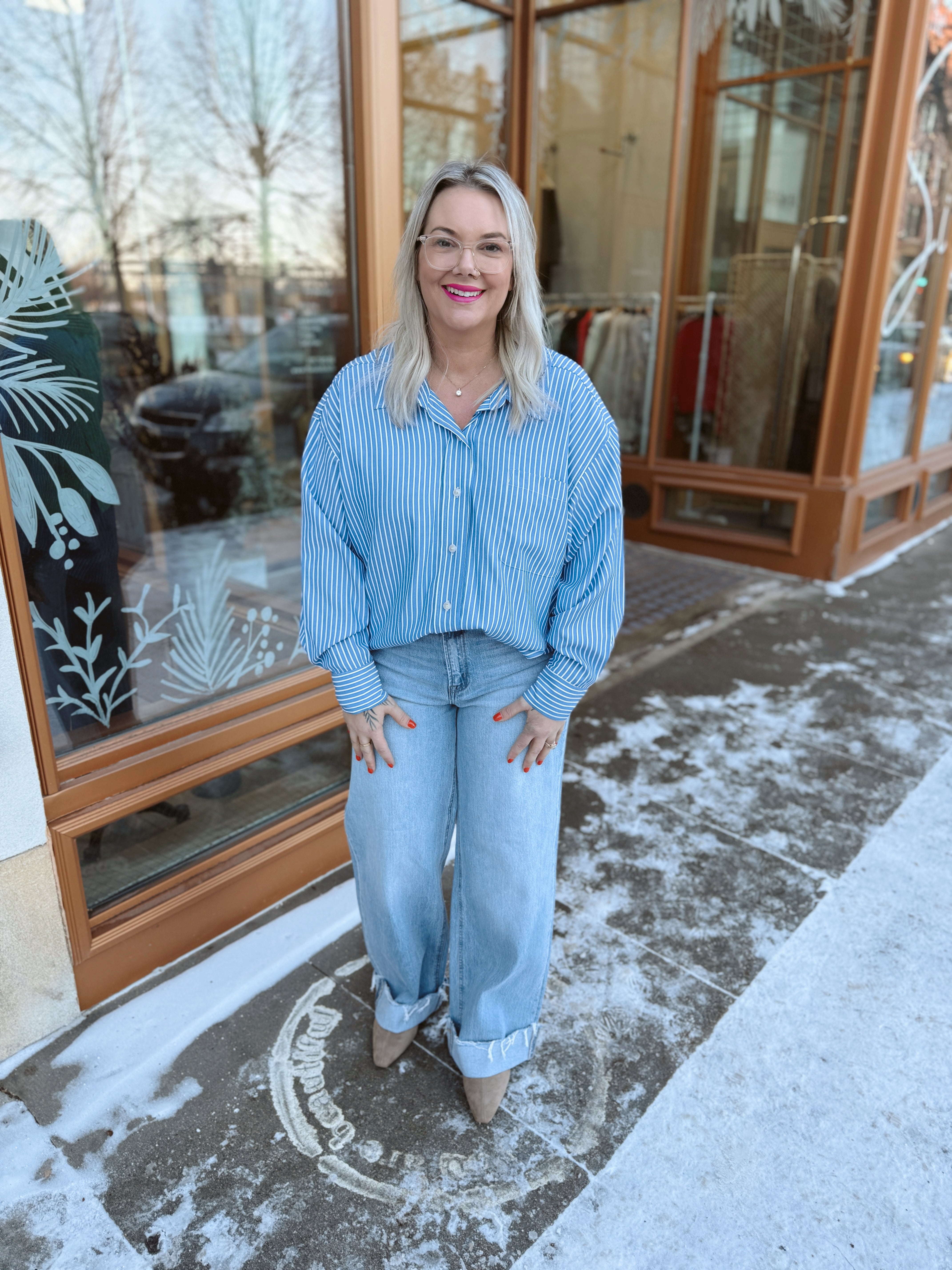 Give Me Classic Striped Button Down Top-Ocean Blue-Final Sale-Long Sleeve Tops-eesome-The Silo Boutique, Women's Fashion Boutique Located in Warren and Grand Forks North Dakota
