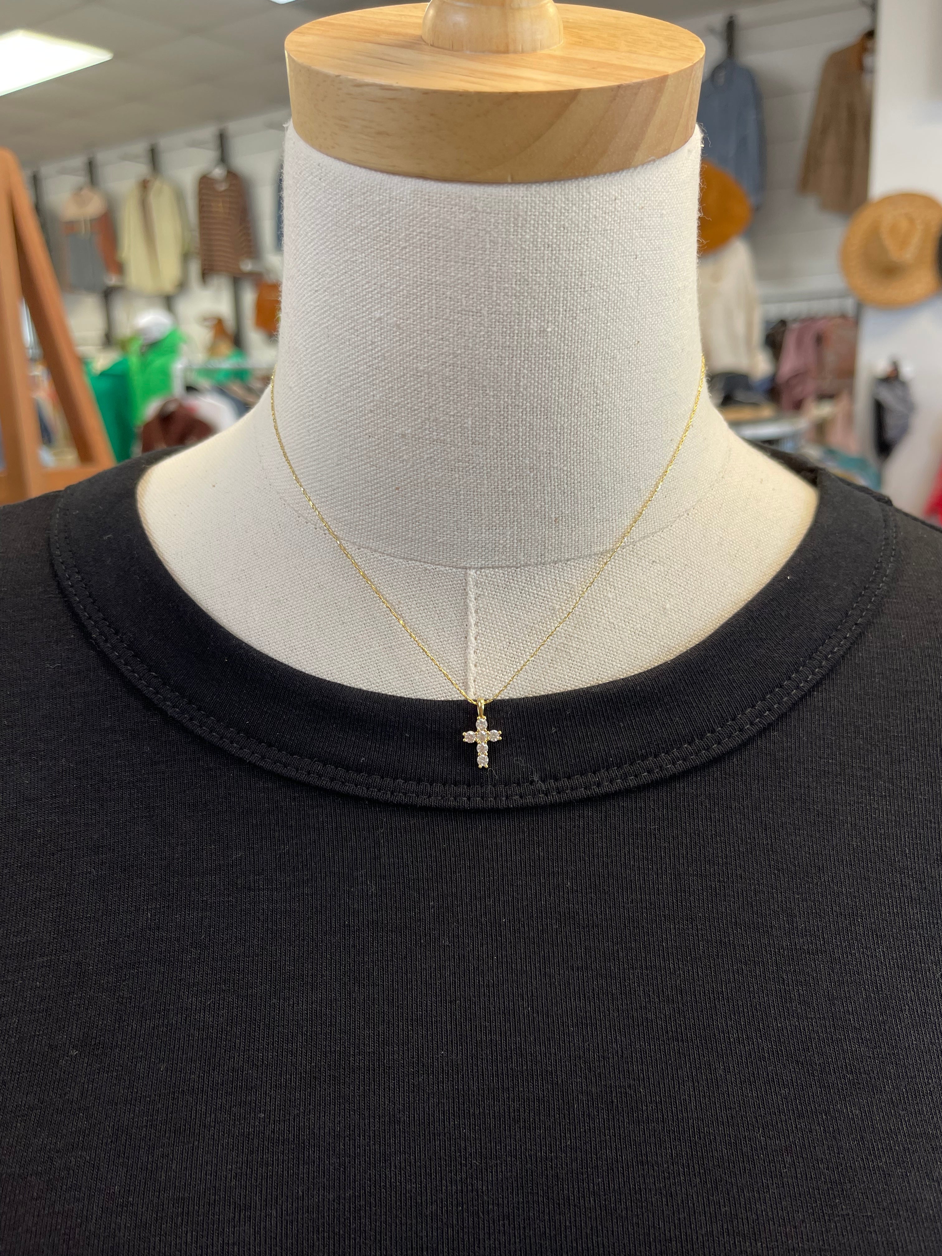 Mini Stone Cross Necklace-Necklaces-Fame-The Silo Boutique, Women's Fashion Boutique Located in Warren and Grand Forks North Dakota