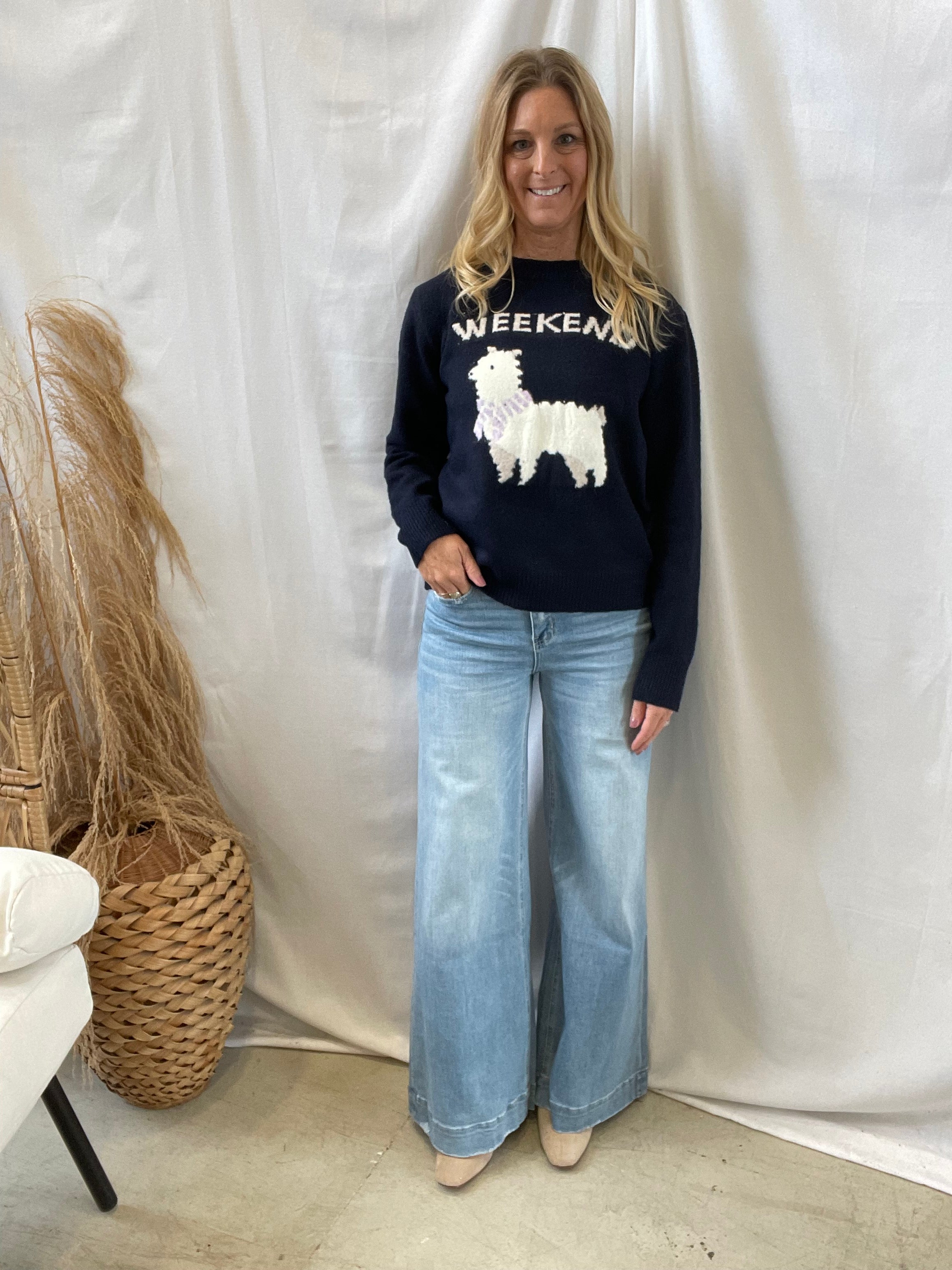 Alpaca Navy Sweater-Sweaters-mystree-The Silo Boutique, Women's Fashion Boutique Located in Warren and Grand Forks North Dakota