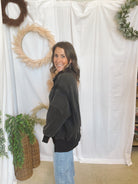 Sophie Snap Collar Sweatshirt-Black-Sweatshirts-hyfve-The Silo Boutique, Women's Fashion Boutique Located in Warren and Grand Forks North Dakota