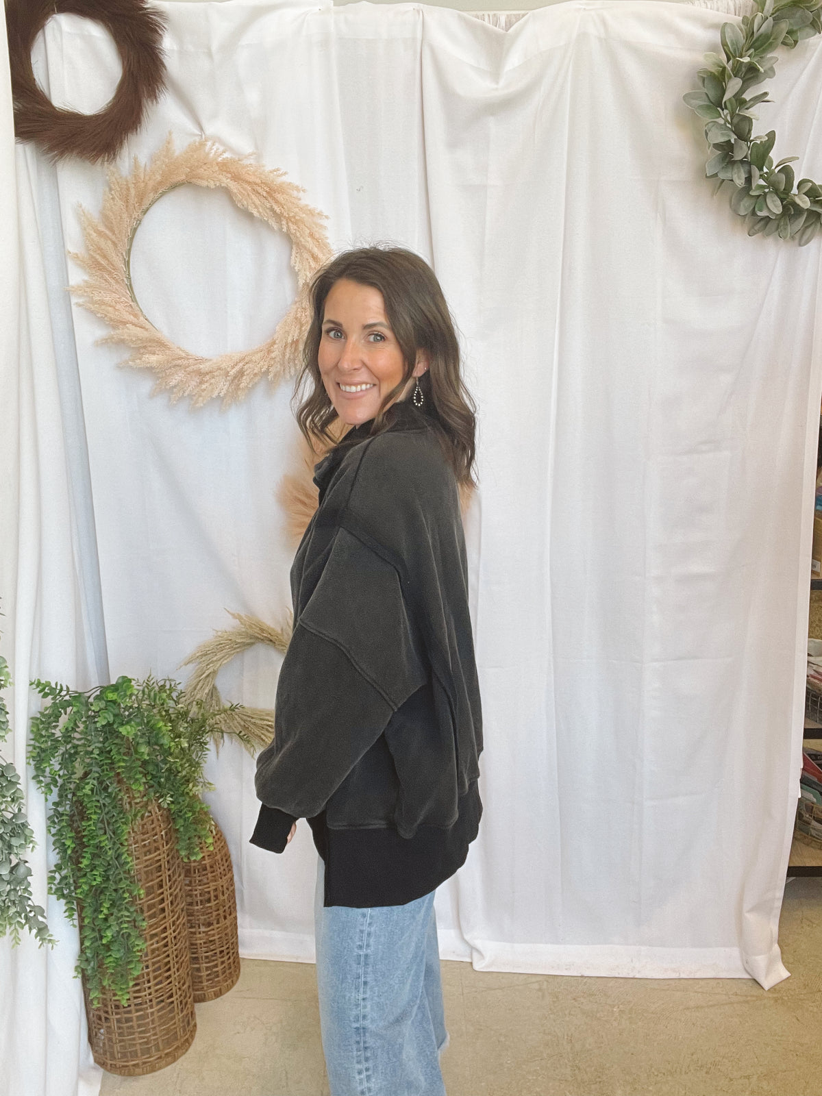 Sophie Snap Collar Sweatshirt-Black-Sweatshirts-hyfve-The Silo Boutique, Women's Fashion Boutique Located in Warren and Grand Forks North Dakota