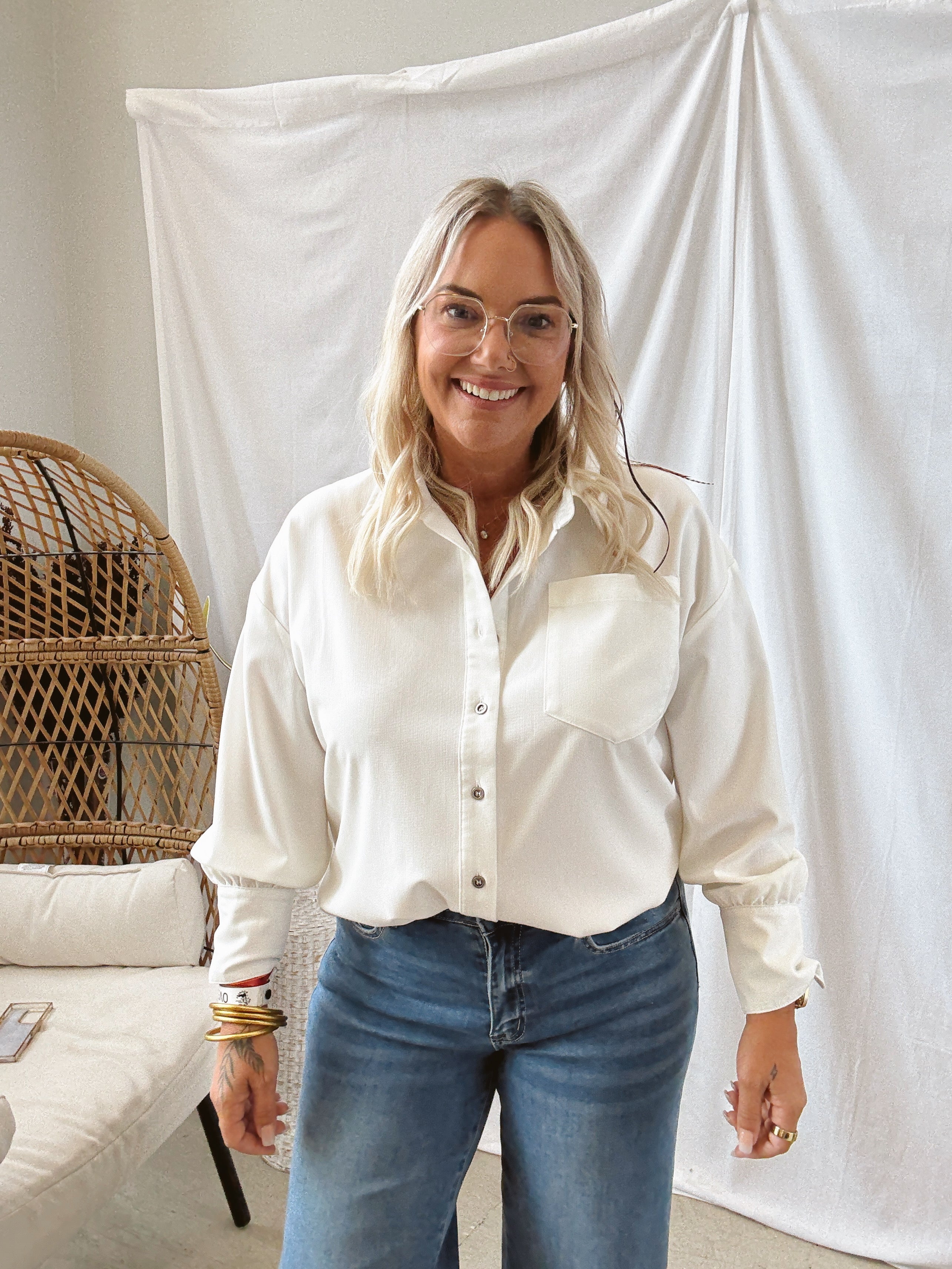 White Tencel Oversized Denim Top-Final Sale-Long Sleeve Tops-mystree-The Silo Boutique, Women's Fashion Boutique Located in Warren and Grand Forks North Dakota