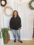 Sophie Snap Collar Sweatshirt-Black-Sweatshirts-hyfve-The Silo Boutique, Women's Fashion Boutique Located in Warren and Grand Forks North Dakota