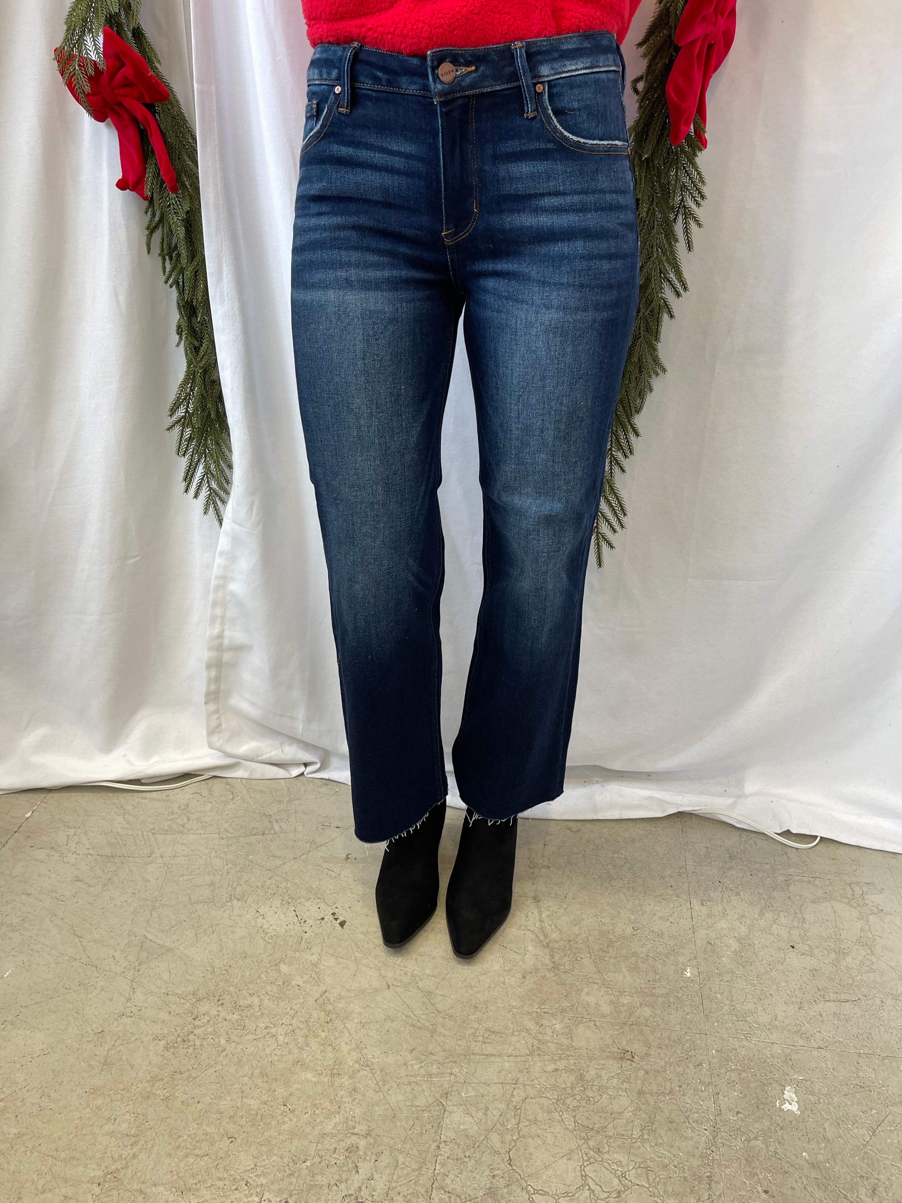 Risen Deep Blue Straight Jeans-Jeans-risen-The Silo Boutique, Women's Fashion Boutique Located in Warren and Grand Forks North Dakota