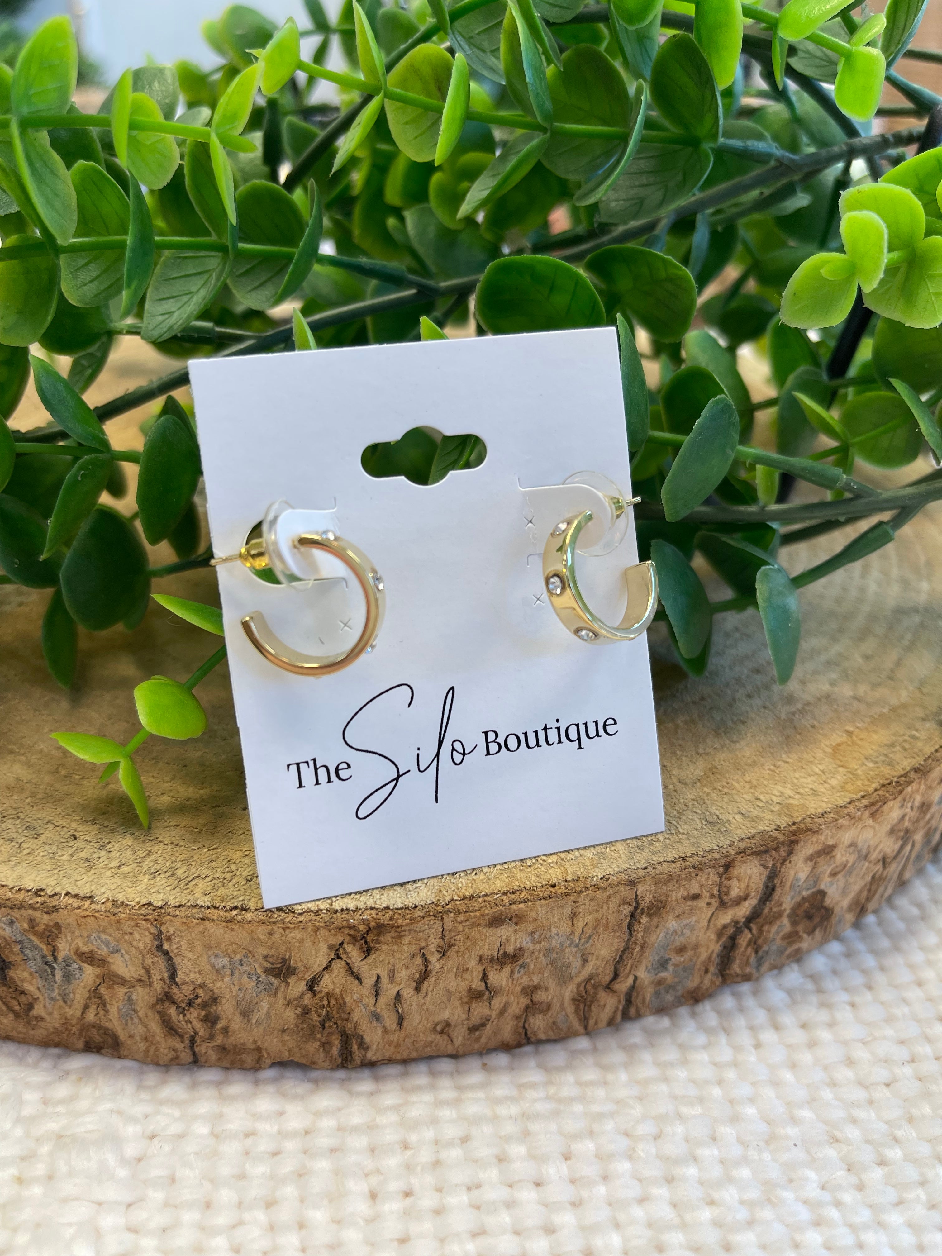 Mini Rhinestone Hoop Earrings-Earrings-Fame-The Silo Boutique, Women's Fashion Boutique Located in Warren and Grand Forks North Dakota