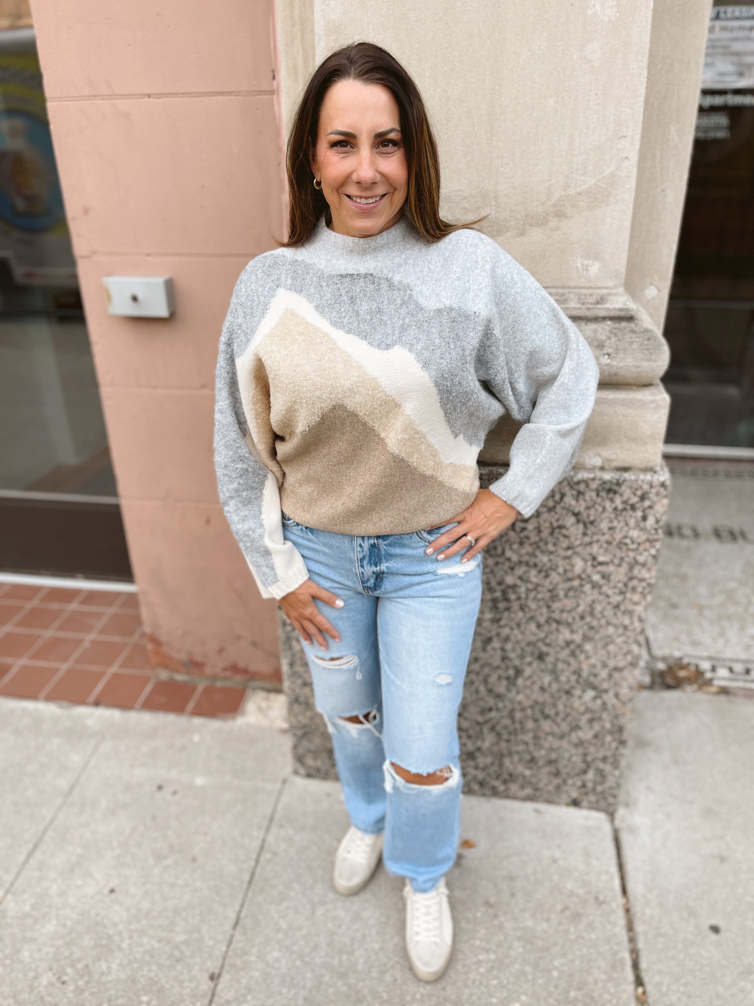 Betsey Gray and Tan Sweater-Final Sale-Sweaters-aemi-The Silo Boutique, Women's Fashion Boutique Located in Warren and Grand Forks North Dakota