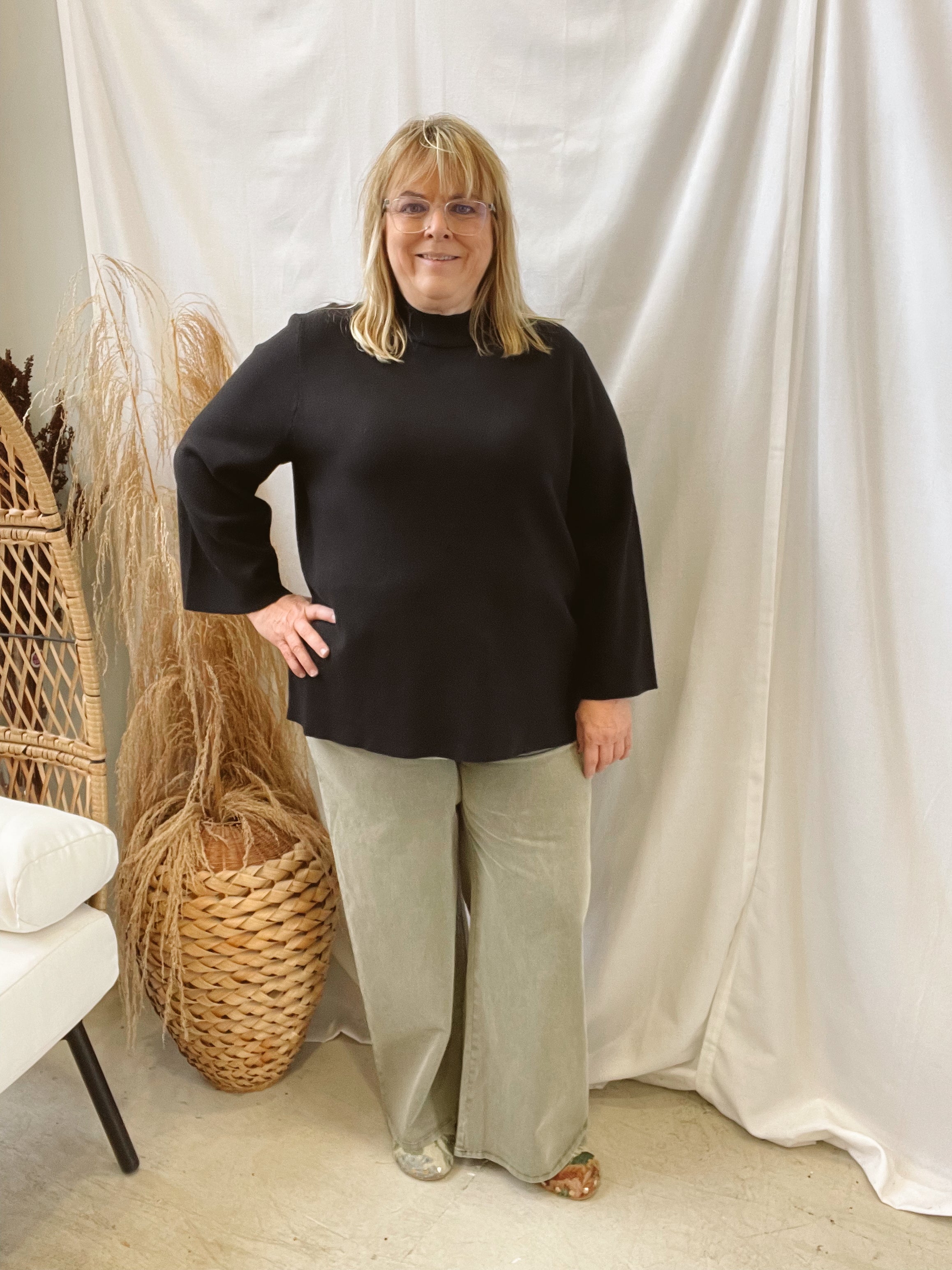 Evelyn Mock Neck Sweater-Black-Final Sale-Sweaters-entro-The Silo Boutique, Women's Fashion Boutique Located in Warren and Grand Forks North Dakota