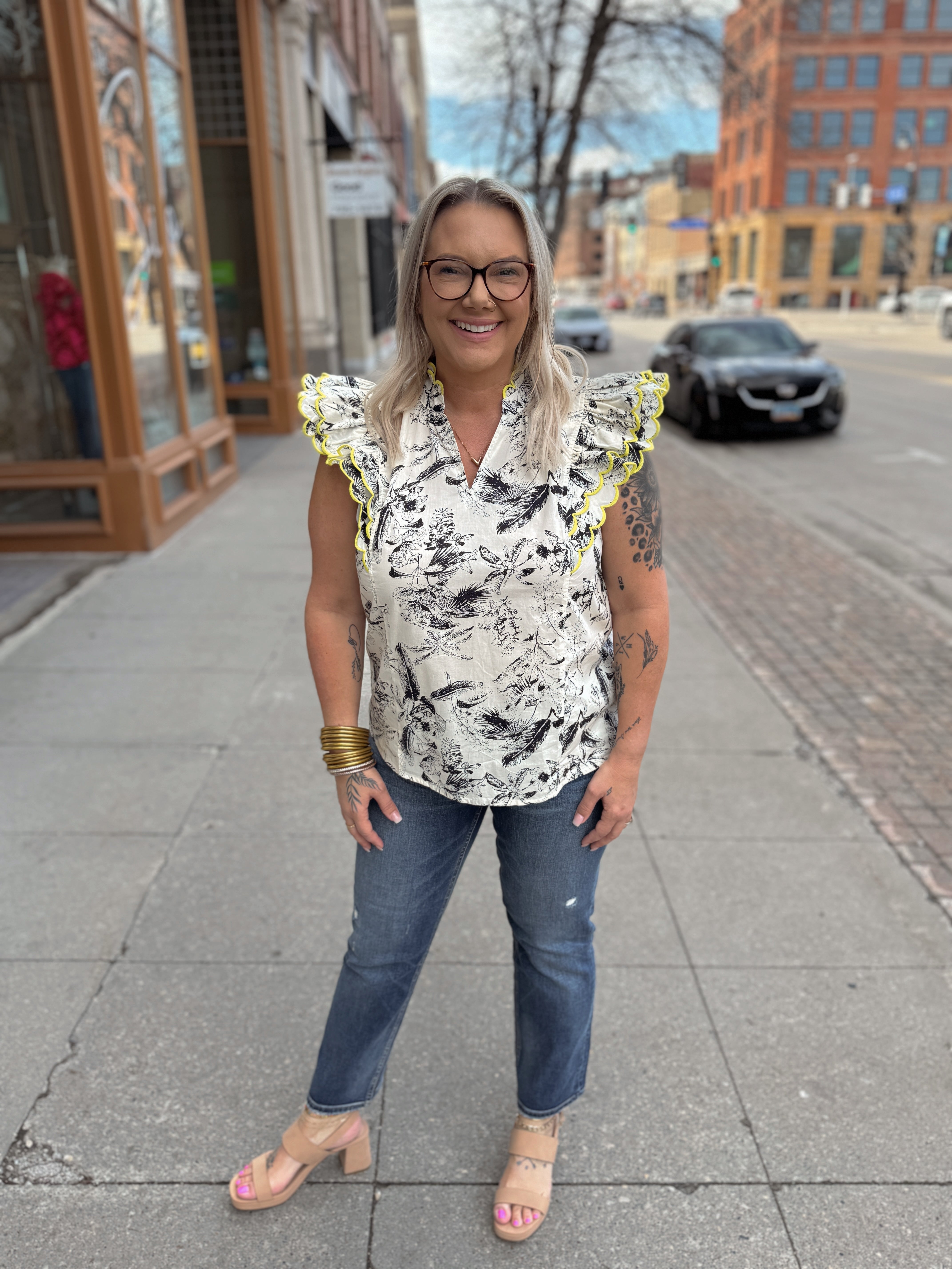 Leaf Print Top-Final Sale Online Only-Short Sleeve Tops-entro-The Silo Boutique, Women's Fashion Boutique Located in Warren and Grand Forks North Dakota