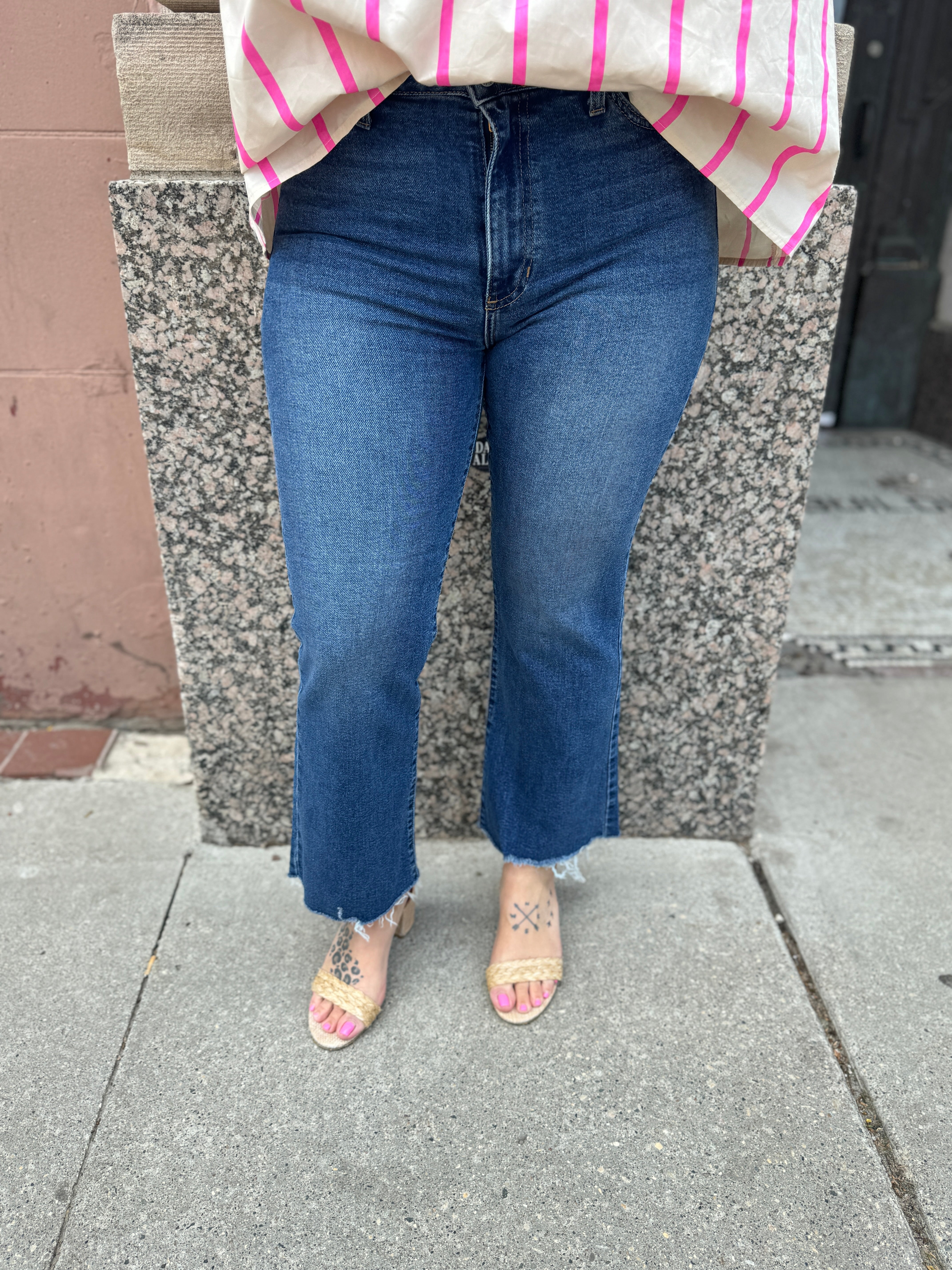 Just Black Dark Wash Vintage Crop Flare Jeans-Jeans-just black-The Silo Boutique, Women's Fashion Boutique Located in Warren and Grand Forks North Dakota