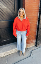 Red Collared Long Sleeve Top-Final Sale-Cardigans-tres bien-The Silo Boutique, Women's Fashion Boutique Located in Warren and Grand Forks North Dakota