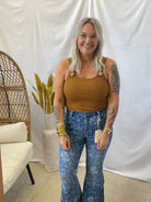Ribbed Buckle Tank Top Bodysuit-Camel-Final Sale-Tank Tops-blue B-The Silo Boutique, Women's Fashion Boutique Located in Warren and Grand Forks North Dakota