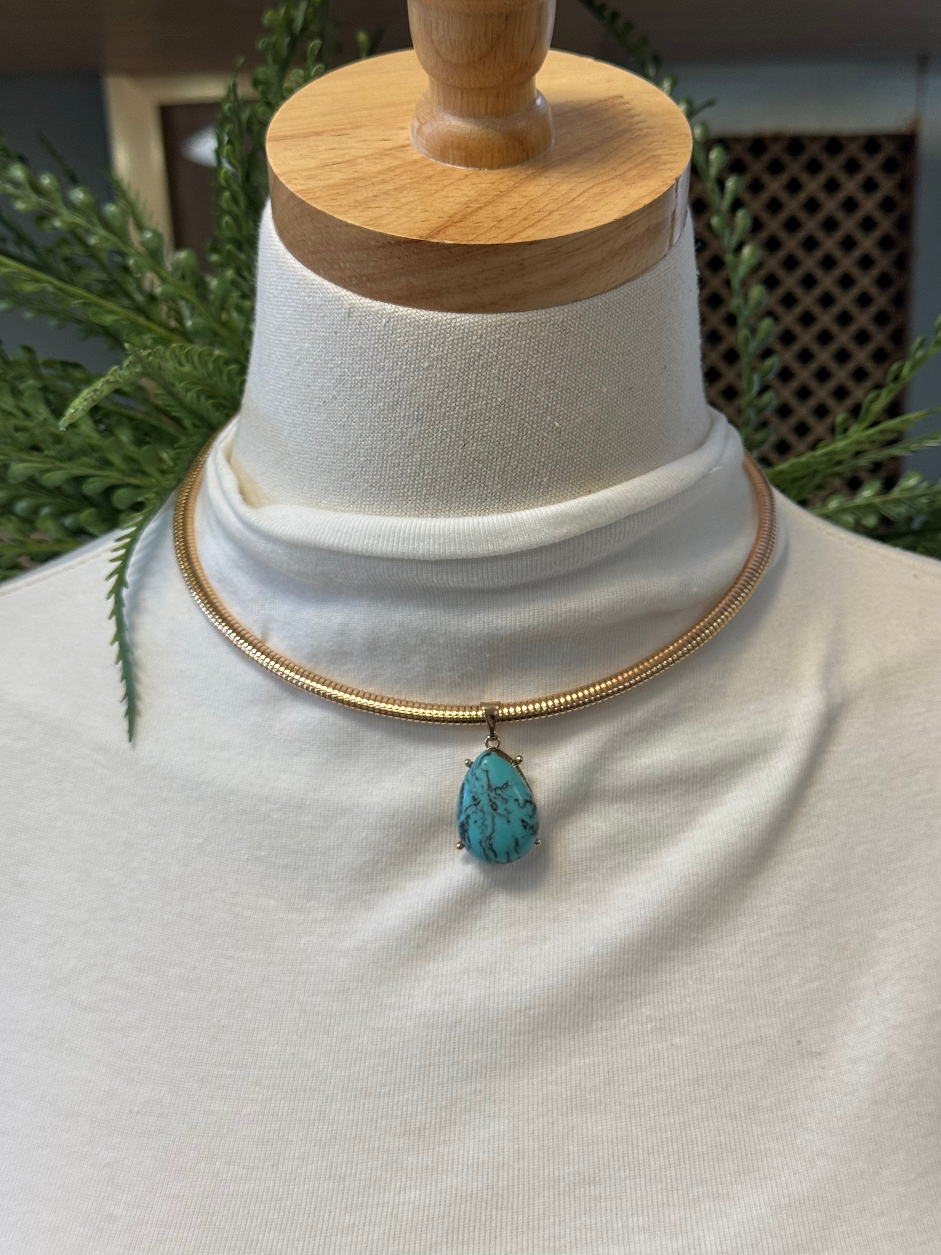 Turquoise Tiger Eye Necklace-Necklaces-fame-The Silo Boutique, Women's Fashion Boutique Located in Warren and Grand Forks North Dakota