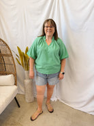 Bubble Sleeved Seersucker Top-Green-Final Sale-Short Sleeve Tops-Umgee-The Silo Boutique, Women's Fashion Boutique Located in Warren and Grand Forks North Dakota