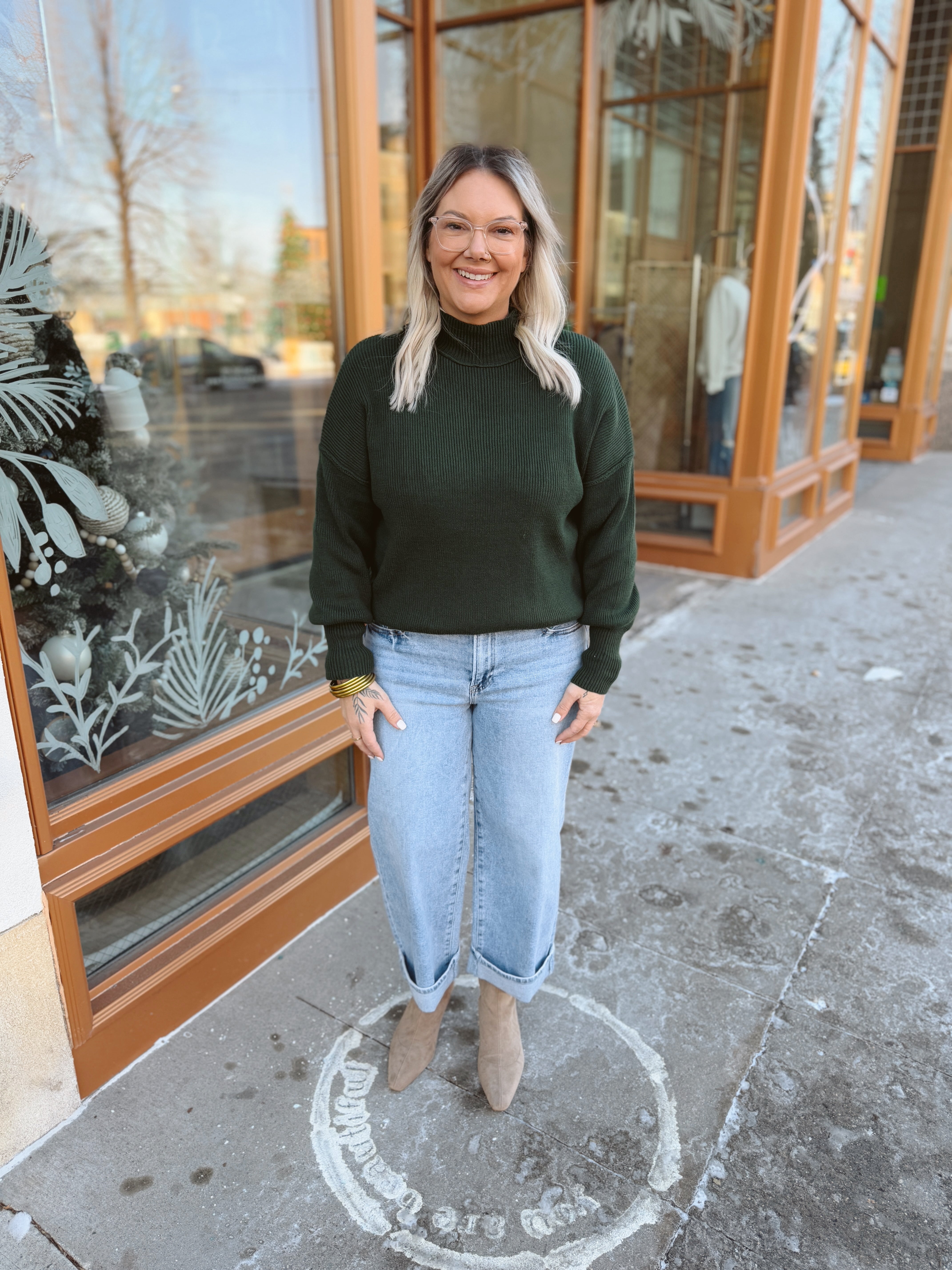 Lisa Exposed Seam Sweater-Hunter-Sweaters-blu pepper-The Silo Boutique, Women's Fashion Boutique Located in Warren and Grand Forks North Dakota