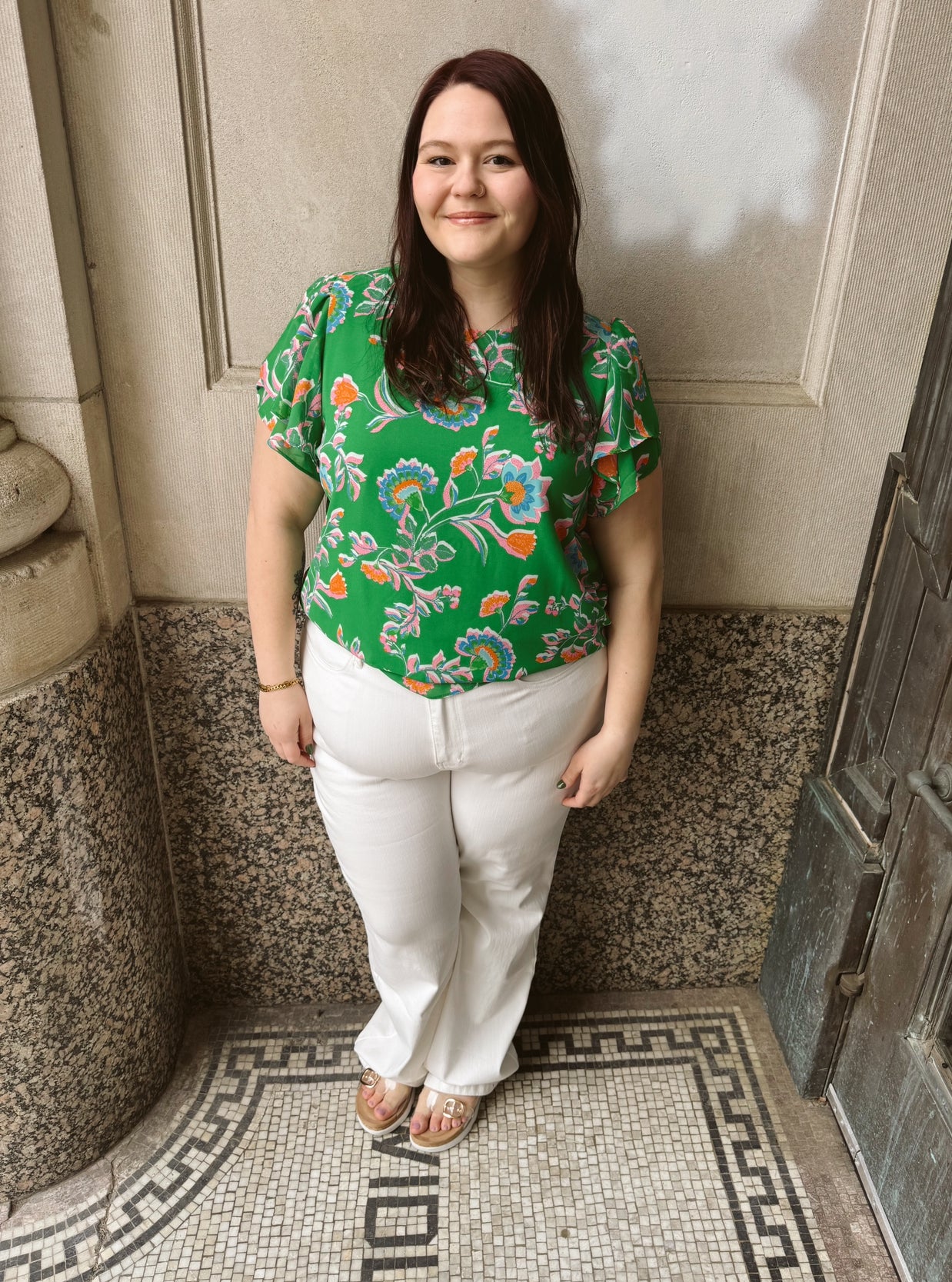 Belize Floral Chiffon Blouse Curve-Short Sleeve Tops-sugarlips-The Silo Boutique, Women's Fashion Boutique Located in Warren and Grand Forks North Dakota