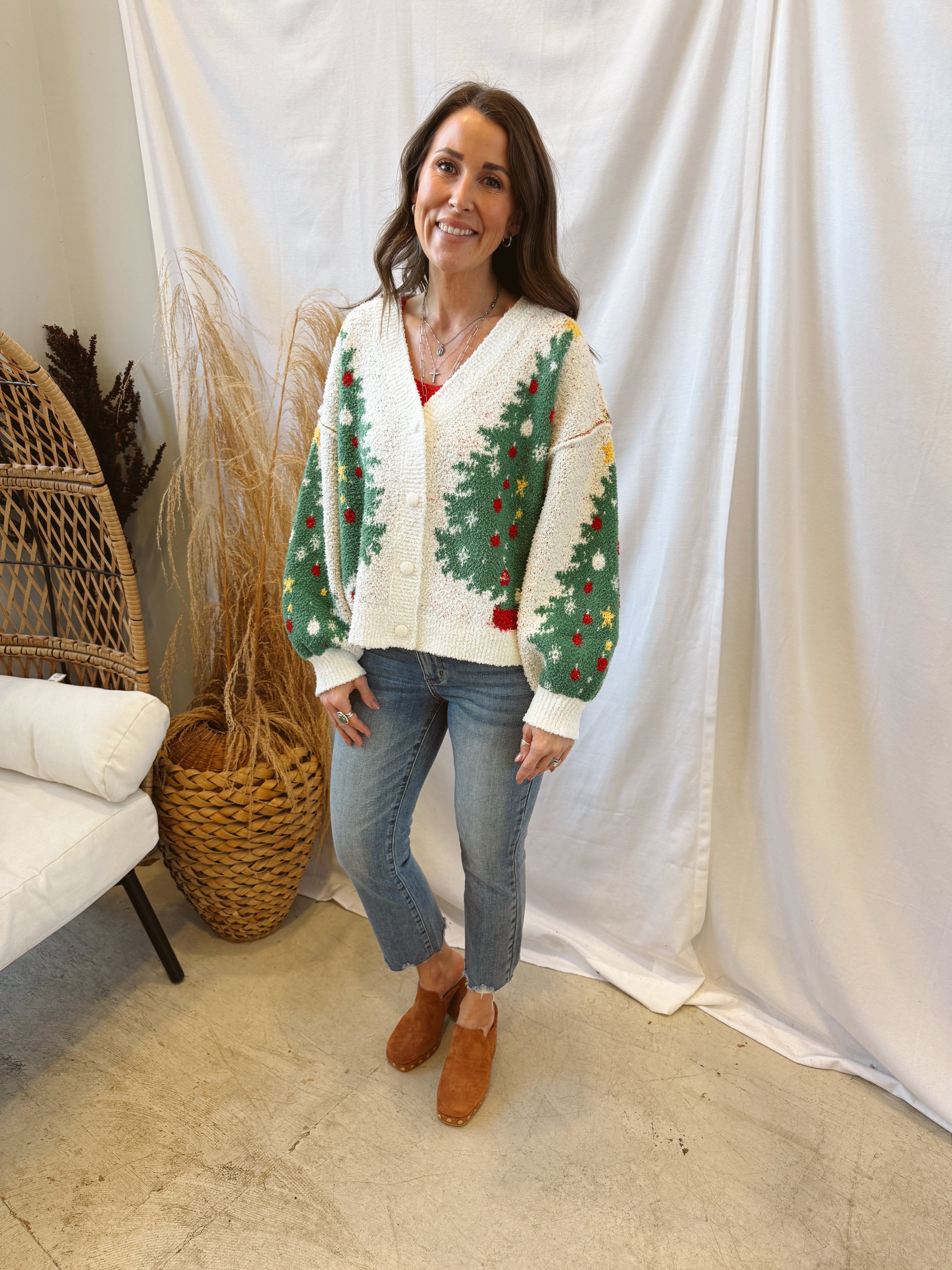 Merry Pine Christmas Cardigan-Final Sale-Sweaters-mello-The Silo Boutique, Women's Fashion Boutique Located in Warren and Grand Forks North Dakota