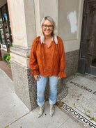 Chestnut Scalloped Top-Long Sleeve Tops-ENTRO-The Silo Boutique, Women's Fashion Boutique Located in Warren and Grand Forks North Dakota