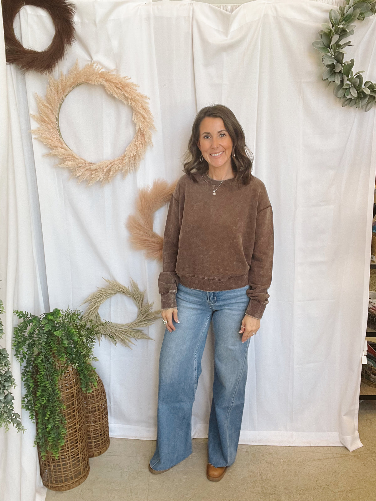 Lillian Crew Sweatshirt-Brown-Sweatshirts-hyfve-The Silo Boutique, Women's Fashion Boutique Located in Warren and Grand Forks North Dakota