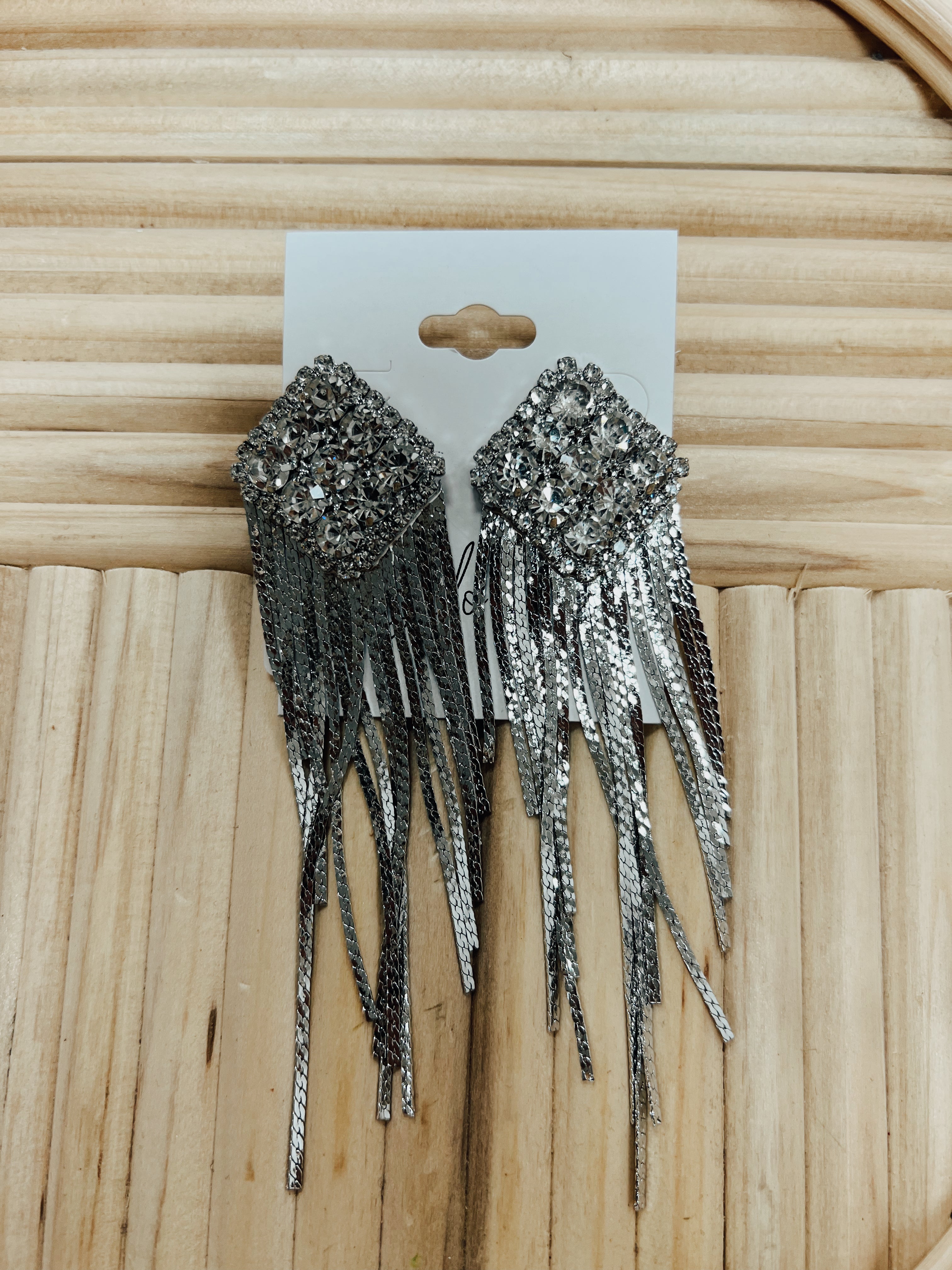 Rhinestone Square Chain Earrings-earrings-Fame-The Silo Boutique, Women's Fashion Boutique Located in Warren and Grand Forks North Dakota