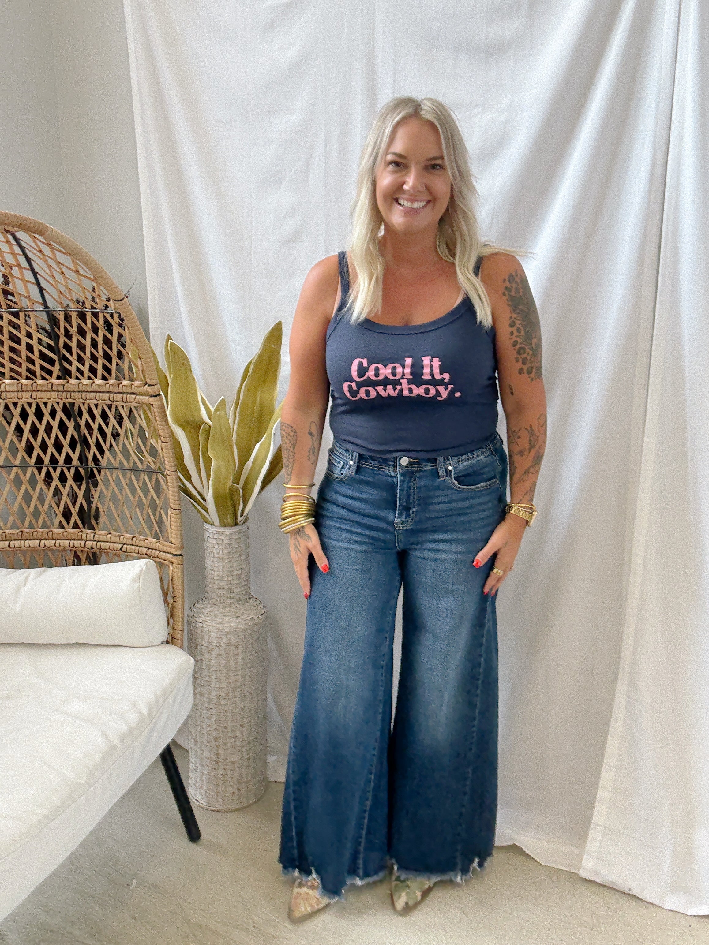 Navy Cool It Cowboy Tank-Final Sale-Tank Tops-charlie southern-The Silo Boutique, Women's Fashion Boutique Located in Warren and Grand Forks North Dakota