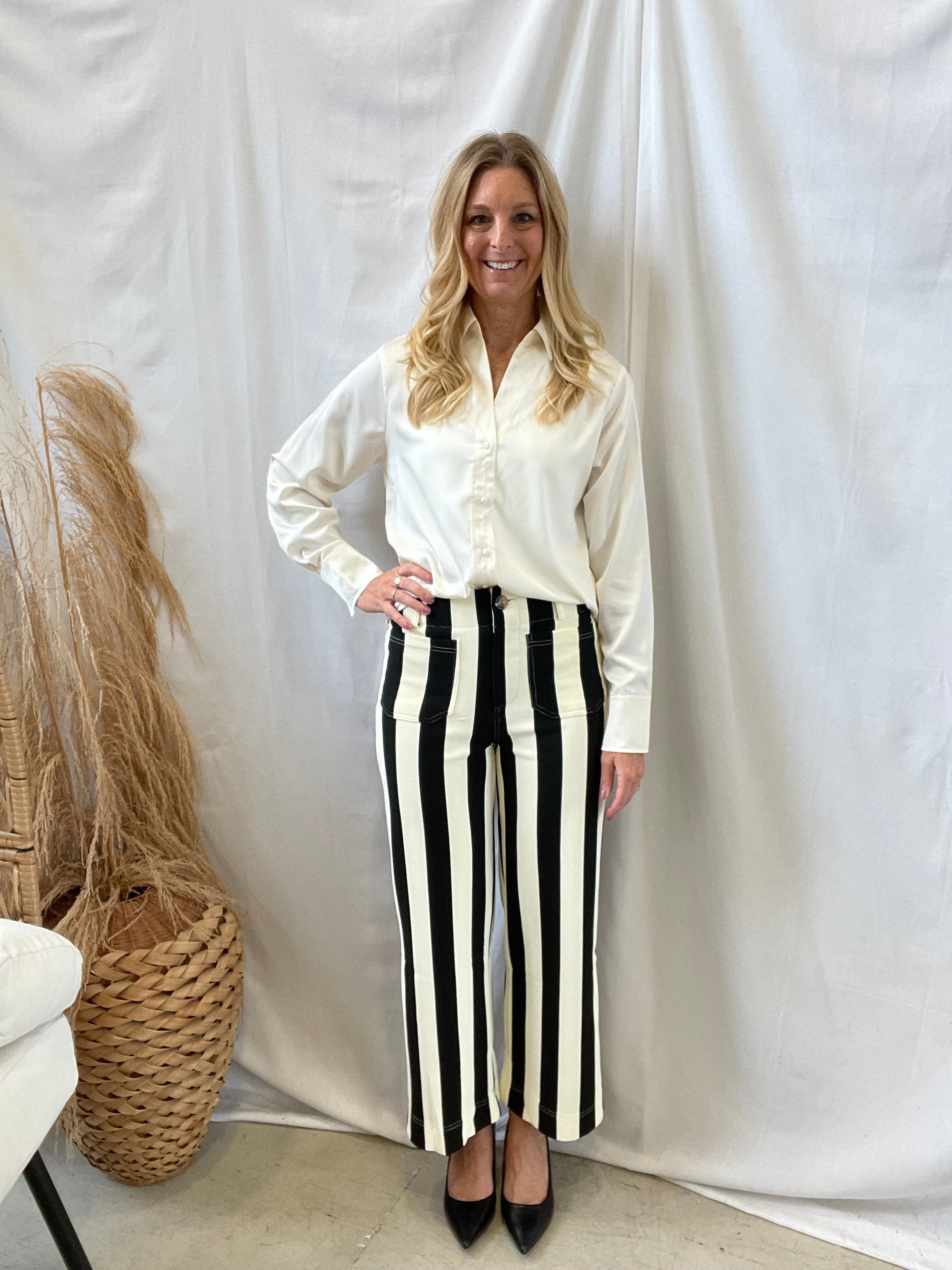 Whip Cream Silk Button Up Top-Long Sleeve Tops-hyfve-The Silo Boutique, Women's Fashion Boutique Located in Warren and Grand Forks North Dakota