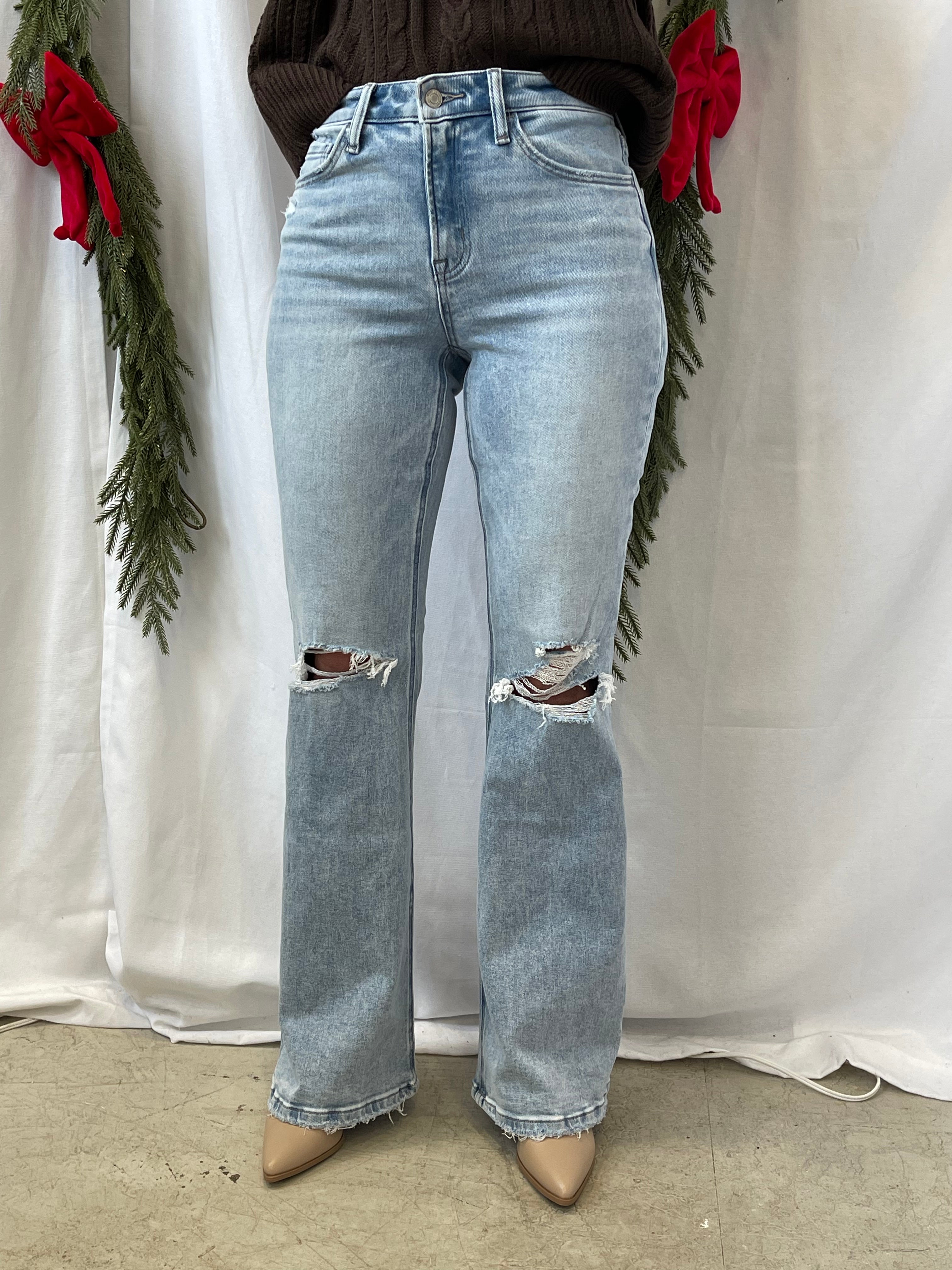 Vervet York Distressed Flare Jeans-Jeans-vervet-The Silo Boutique, Women's Fashion Boutique Located in Warren and Grand Forks North Dakota
