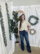 Oatmeal Polka Dot Shirt-Short Sleeve Tops-hyfve-The Silo Boutique, Women's Fashion Boutique Located in Warren and Grand Forks North Dakota