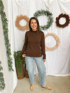 Lana Mock Long Sleeve Top-Mocha-Long Sleeve Tops-staccato-The Silo Boutique, Women's Fashion Boutique Located in Warren and Grand Forks North Dakota