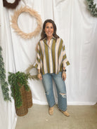 Ella Striped Top-Olive Blue-Short Sleeve Tops-ENTRO-The Silo Boutique, Women's Fashion Boutique Located in Warren and Grand Forks North Dakota