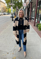 Striped Knit Knee Length Sweater Cardigan-Cardigans-promesa-The Silo Boutique, Women's Fashion Boutique Located in Warren and Grand Forks North Dakota