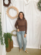 Amy Mock Neck Top-Brown-Long Sleeve Tops-hyfve-The Silo Boutique, Women's Fashion Boutique Located in Warren and Grand Forks North Dakota