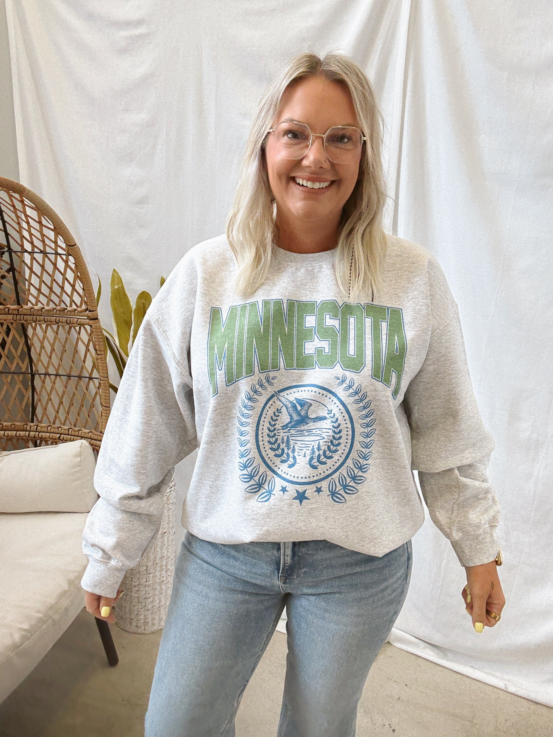Minnesota Wreath Graphic Sweatshirt-Sweatshirts-blume-The Silo Boutique, Women's Fashion Boutique Located in Warren and Grand Forks North Dakota