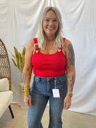 Ribbed Buckle Tank Top Bodysuit-Red-Final Sale-Tank Tops-blue B-The Silo Boutique, Women's Fashion Boutique Located in Warren and Grand Forks North Dakota