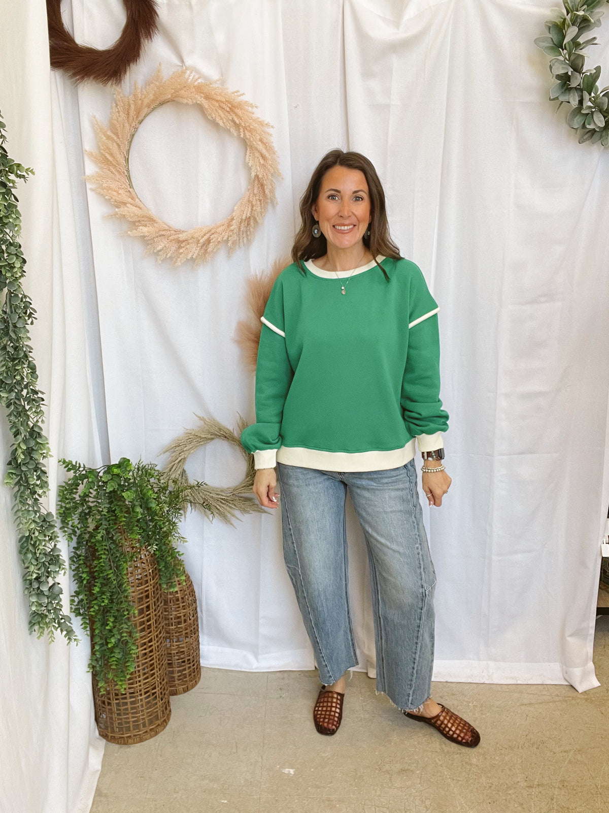 Karen Piping Detail Sweatshirt-Green-Sweatshirts-Zenana-The Silo Boutique, Women's Fashion Boutique Located in Warren and Grand Forks North Dakota
