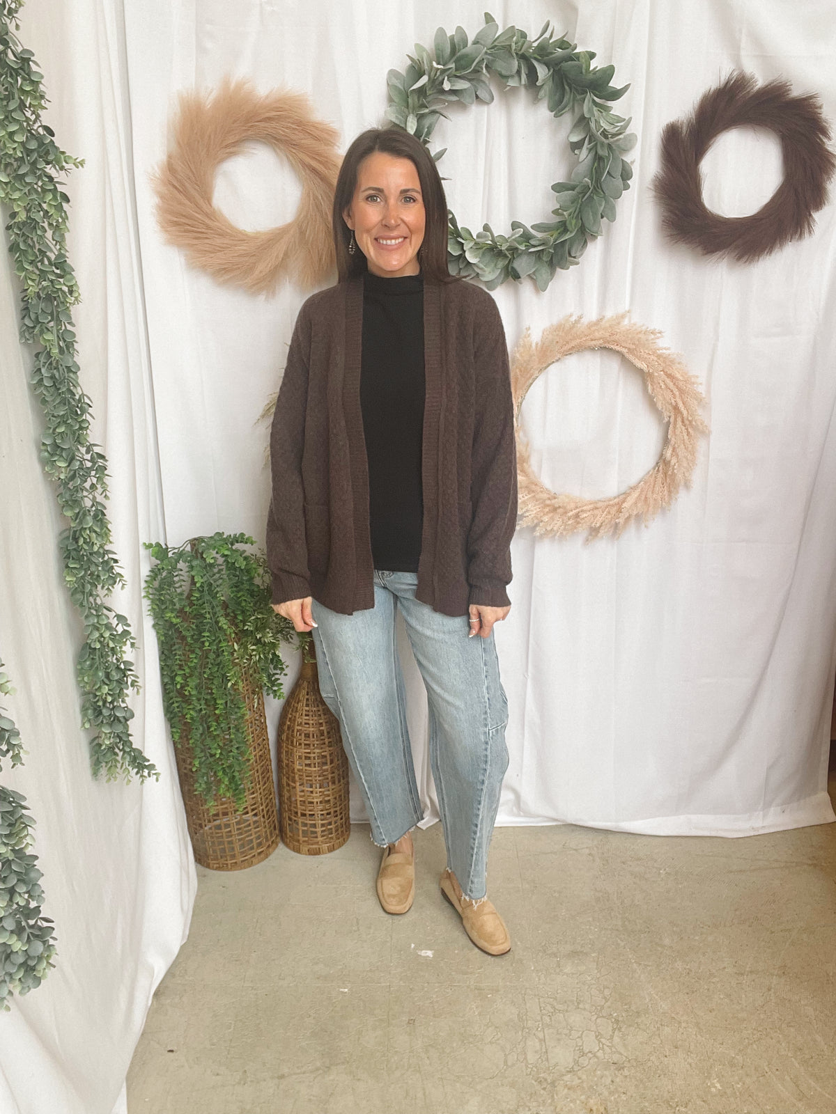 Stacy Textured Cardigan-Brown-Vests-staccato-The Silo Boutique, Women's Fashion Boutique Located in Warren and Grand Forks North Dakota