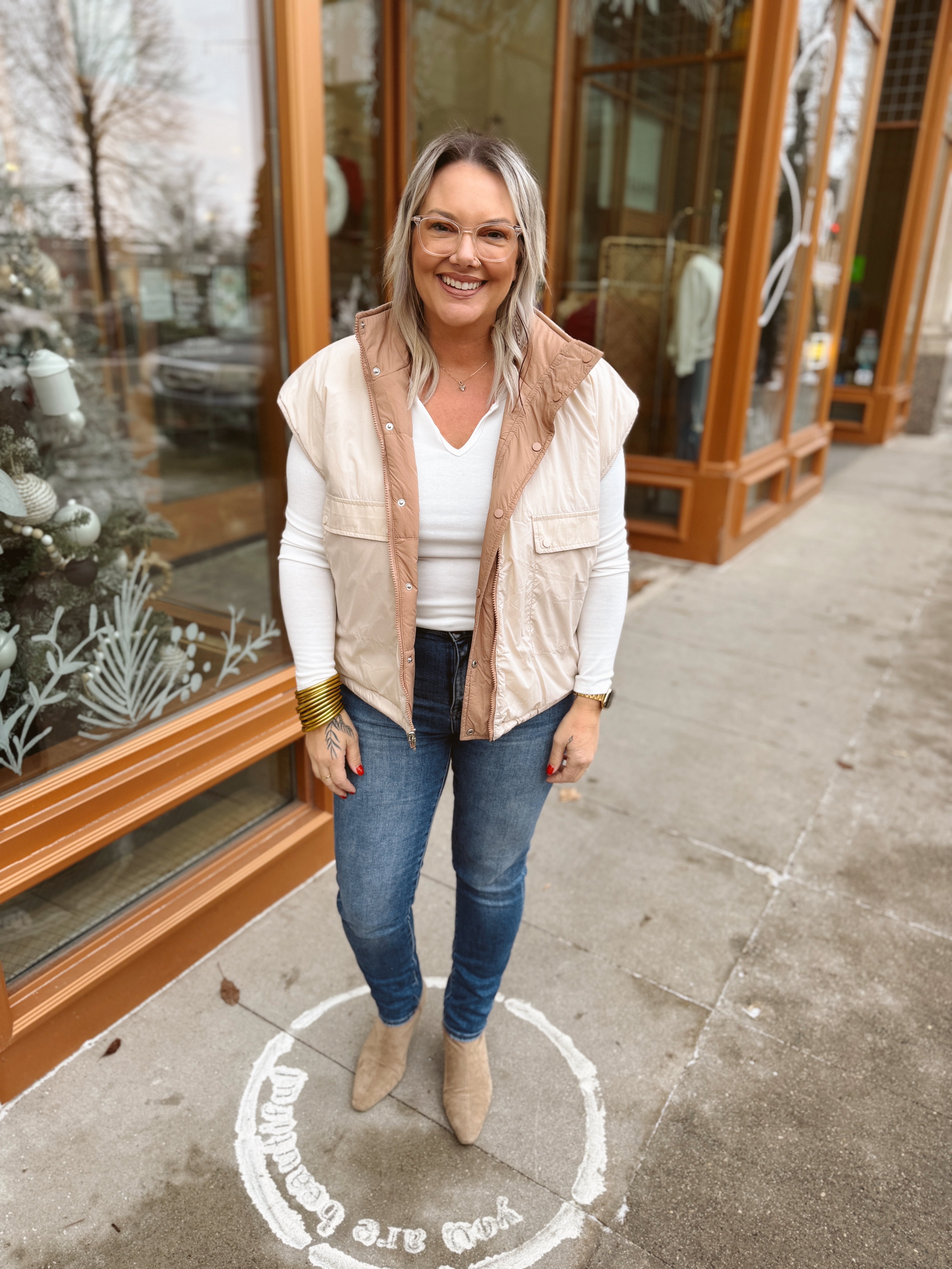 Blake Tan and Ivory Reversible Vest-Vests-blakely-The Silo Boutique, Women's Fashion Boutique Located in Warren and Grand Forks North Dakota