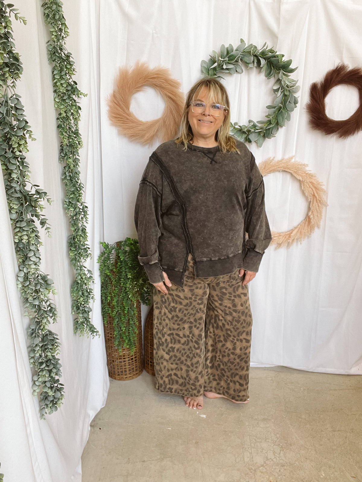 Val Vintage Wash Sweatshirt-Black-Long Sleeve Tops-very j-The Silo Boutique, Women's Fashion Boutique Located in Warren and Grand Forks North Dakota