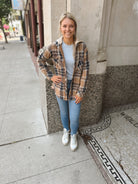 Misty Plaid Hooded Shirt Jacket-Final Sale-Shackets-mystree-The Silo Boutique, Women's Fashion Boutique Located in Warren and Grand Forks North Dakota