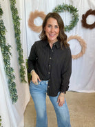 Leslie Button Down Top-Black-Long Sleeve Tops-hyfve-The Silo Boutique, Women's Fashion Boutique Located in Warren and Grand Forks North Dakota