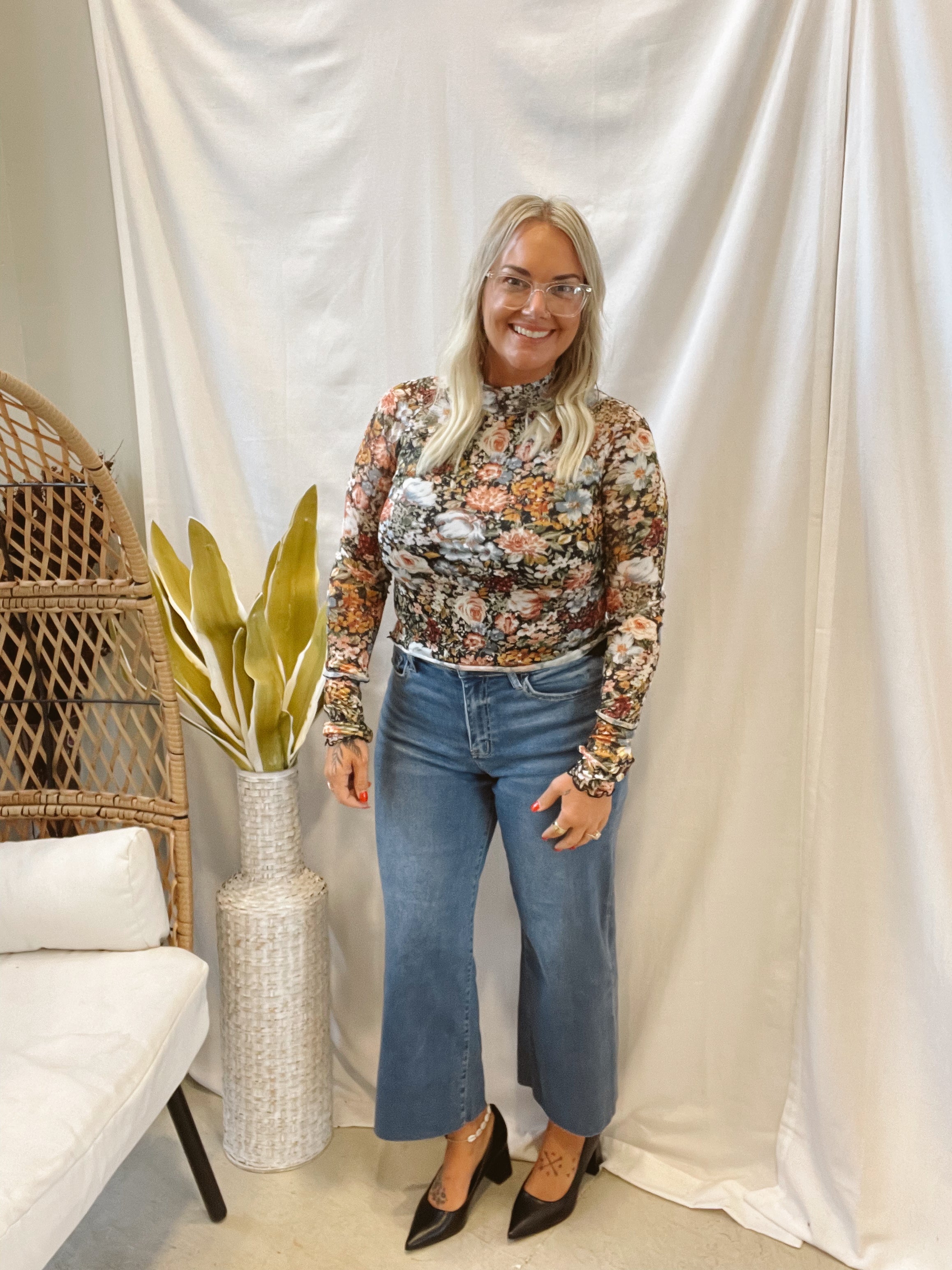 Floral Mesh Long Sleeve Top-Black Mix-Final Sale-Long Sleeve Tops-promesa-The Silo Boutique, Women's Fashion Boutique Located in Warren and Grand Forks North Dakota