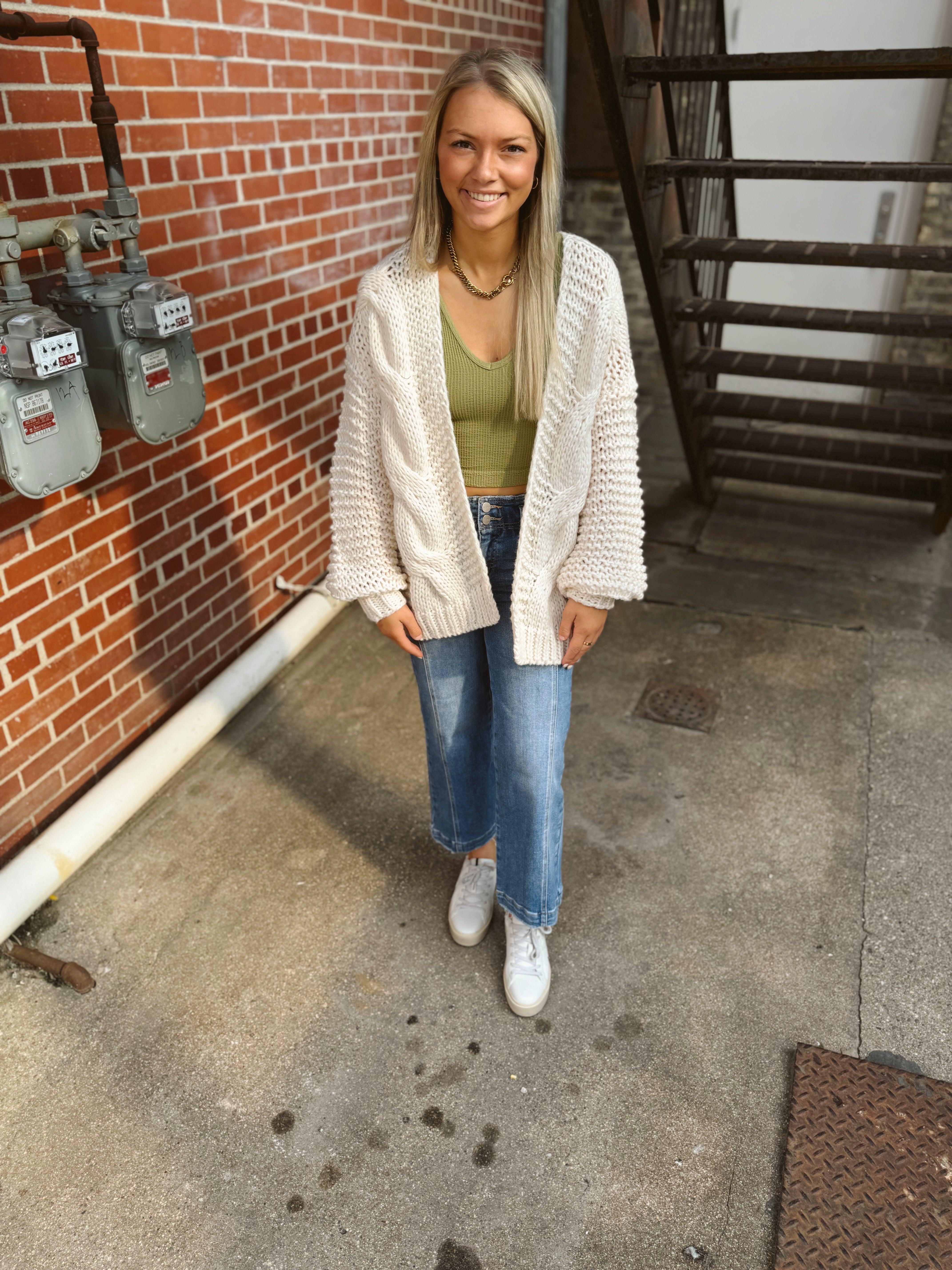 Chunky Knit Cable Knit Cardigan-Cream-Final Sale-Cardigans-bluivy-The Silo Boutique, Women's Fashion Boutique Located in Warren and Grand Forks North Dakota