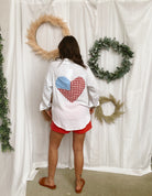 White Button Up With Flag Heart-Long Sleeve Tops-anniewear-The Silo Boutique, Women's Fashion Boutique Located in Warren and Grand Forks North Dakota