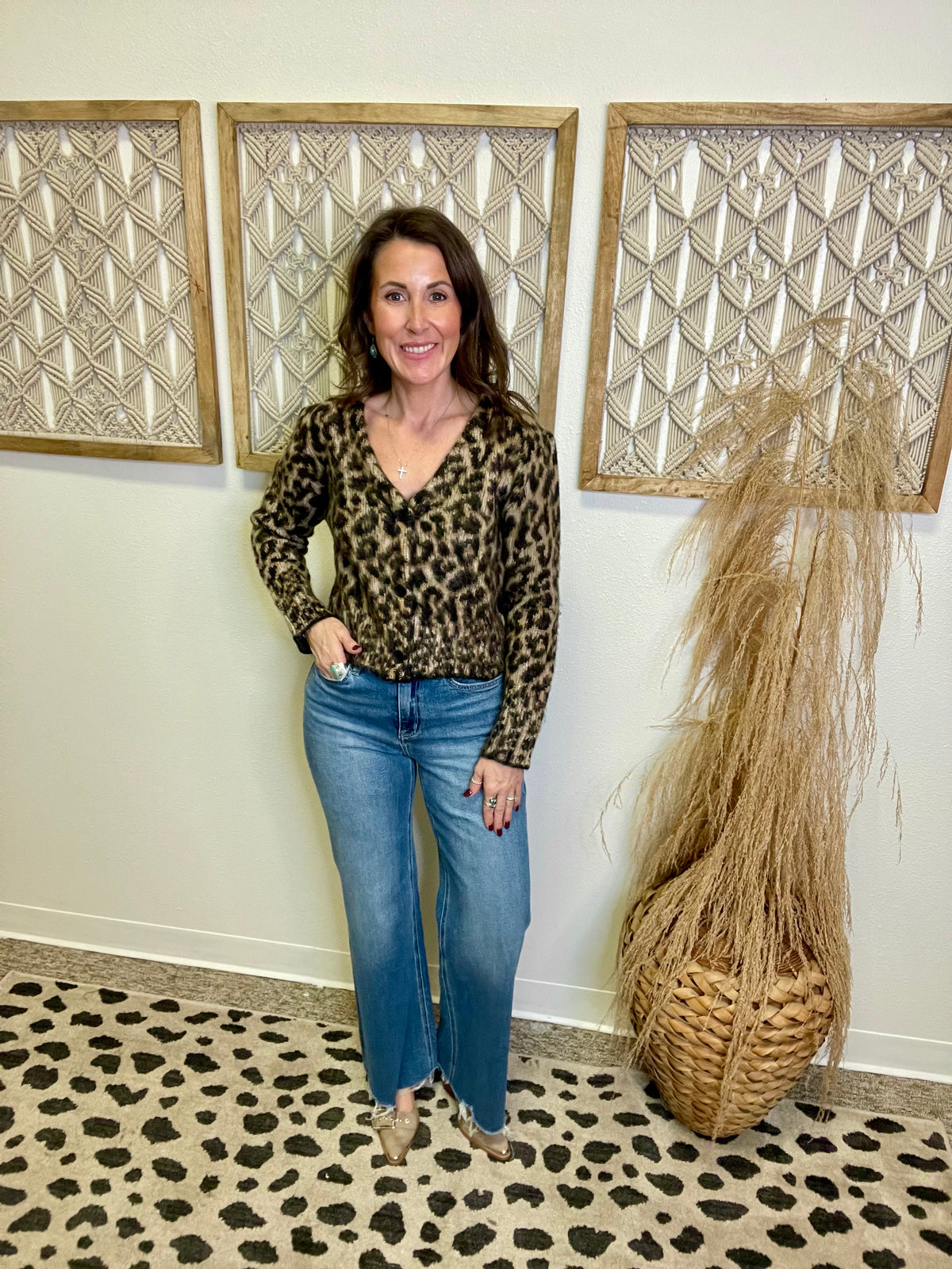 Elan Cheetah Print Sweater Cardigan-Sweaters-elan-The Silo Boutique, Women's Fashion Boutique Located in Warren and Grand Forks North Dakota