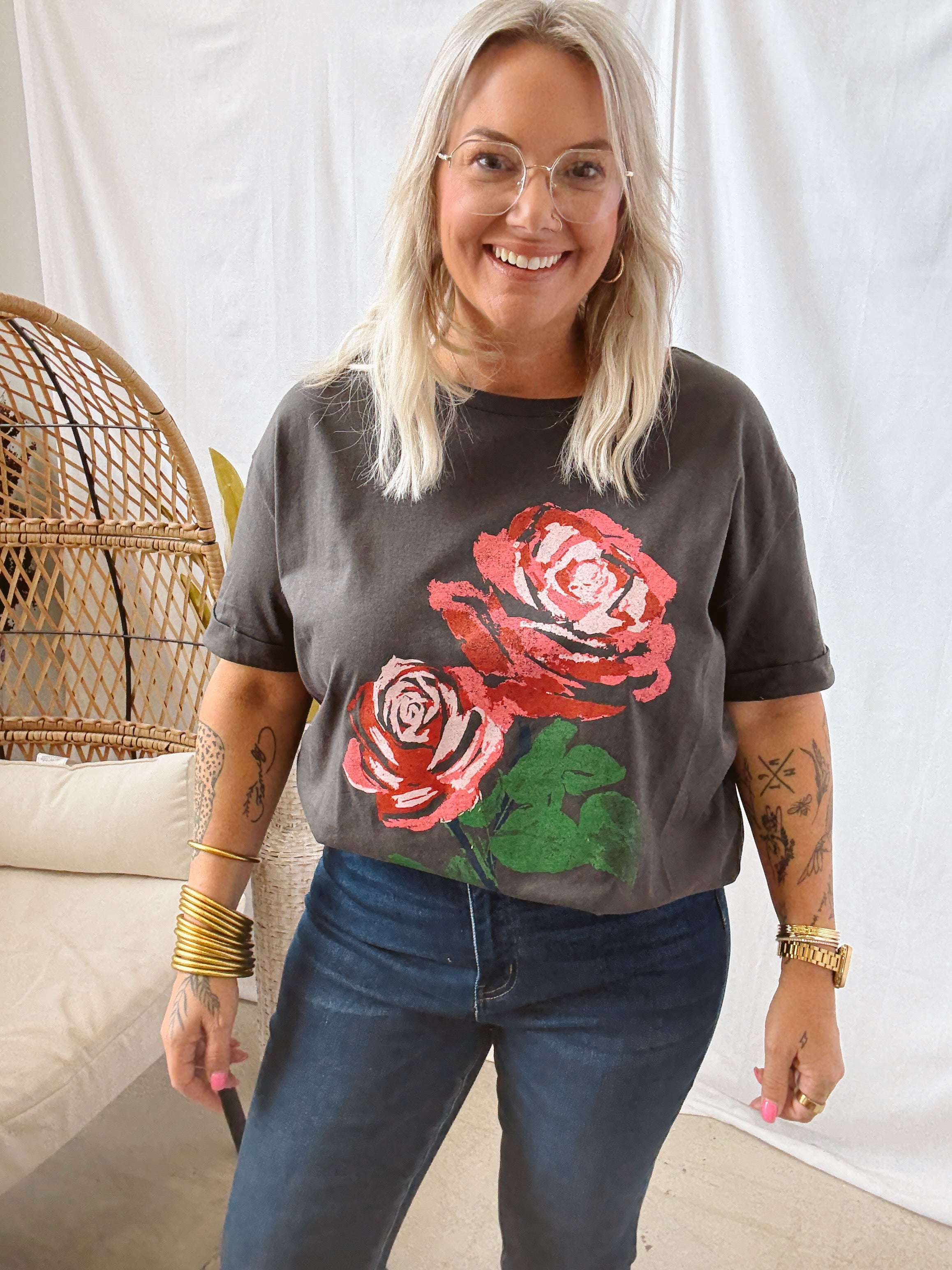 Vintage Rose Black Tee-Final Sale-Graphic Tees-promesa-The Silo Boutique, Women's Fashion Boutique Located in Warren and Grand Forks North Dakota